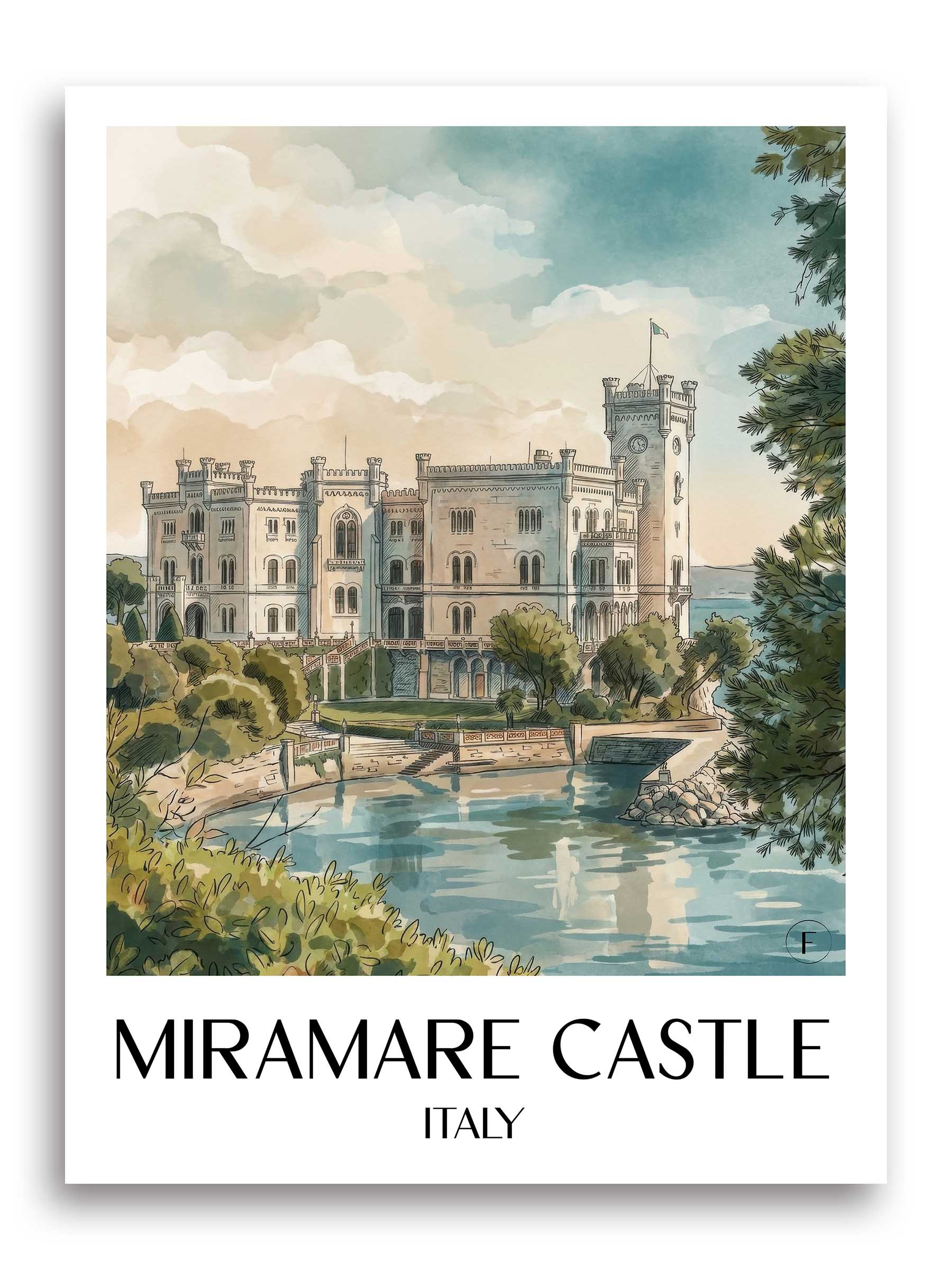 Casstello di Miramare Poster - Triest - Italien Kunstdruck - Aquarell von A4 bis A1 - favplace