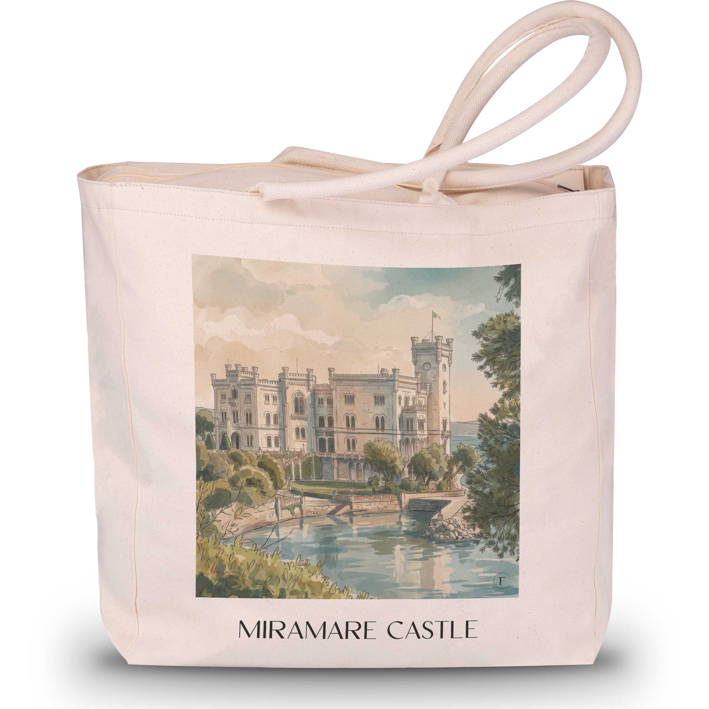 Casstello di Miramare Shopping Tasche - Triest - Italien Tote Bag - Einkaufstasche im Aquarell Stil - favplace