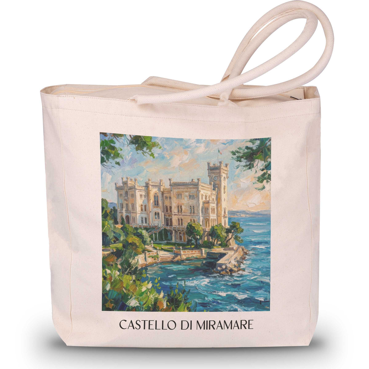 Casstello di Miramare Shopping Tasche - Triest - Italien Tote Bag - Einkaufstasche im Ölgemälde Stil - favplace