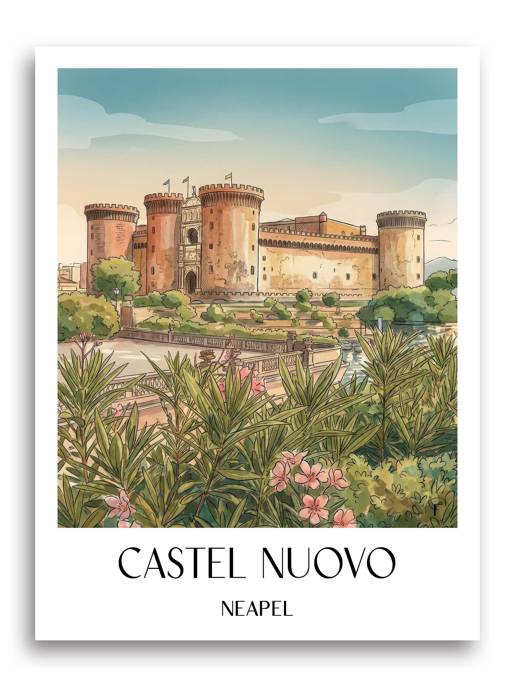 castel-nuovo-neapel-italien-poster-aquarell