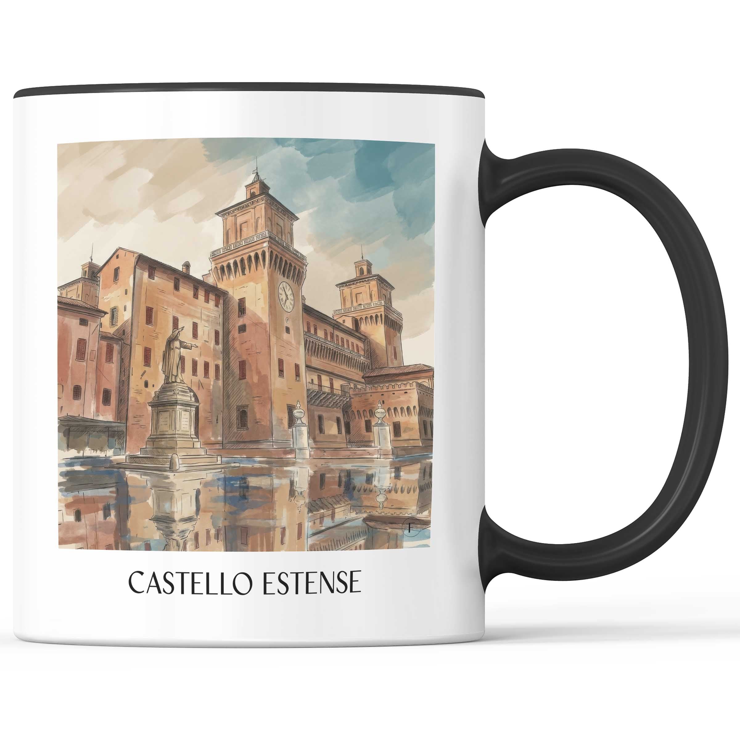 castello-estense-ferrara-italien-kaffeebecher-aquarell