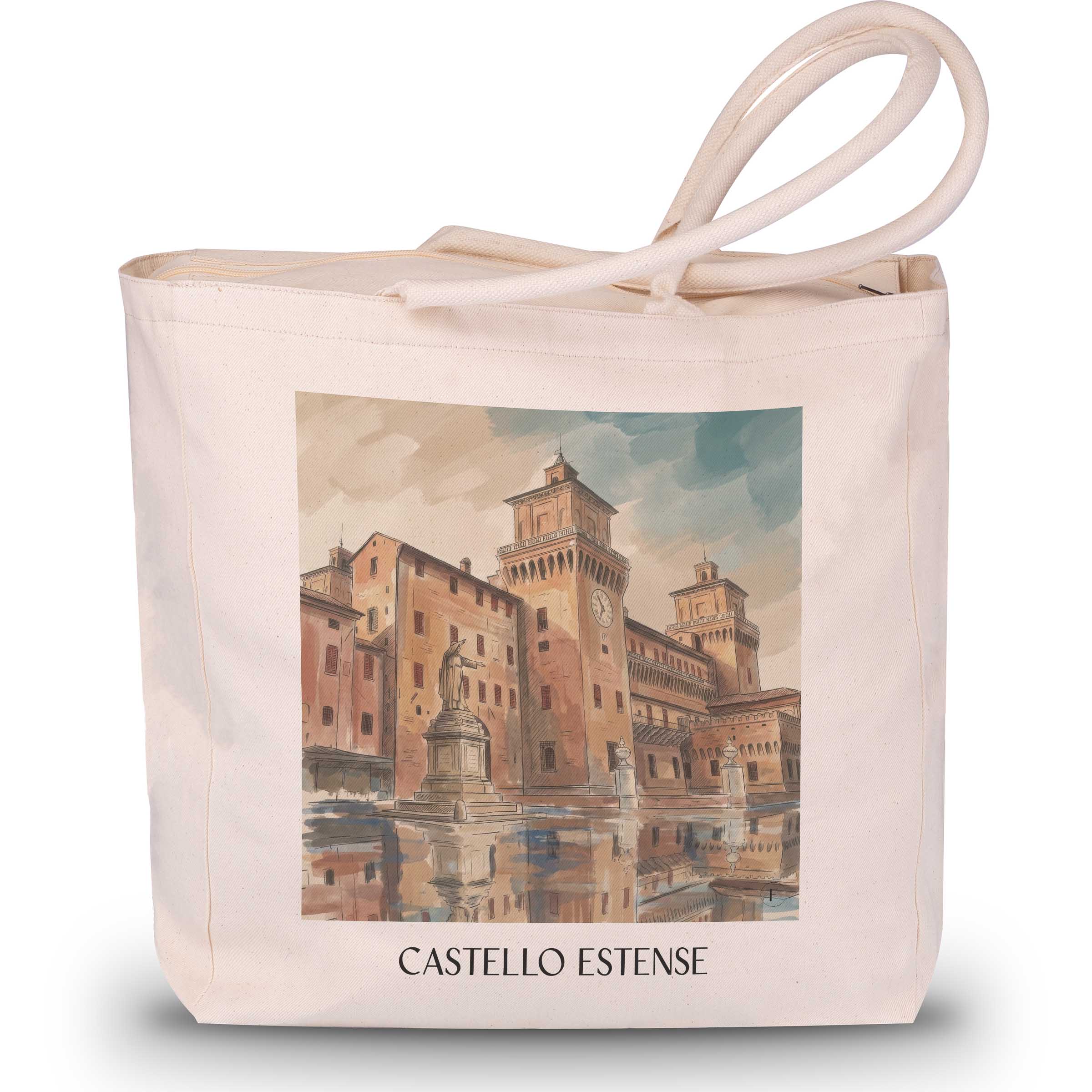 Castello Estense Shopping Tasche - Ferrara - Italien Tote Bag - Einkaufstasche im Aquarell Stil - favplace