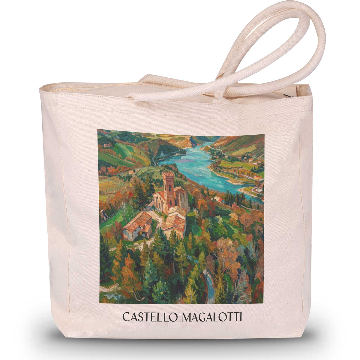 Castello Magalotti Shopping Tasche - Fiastra - Italien Tote Bag - Einkaufstasche im Ölgemälde Stil - favplace