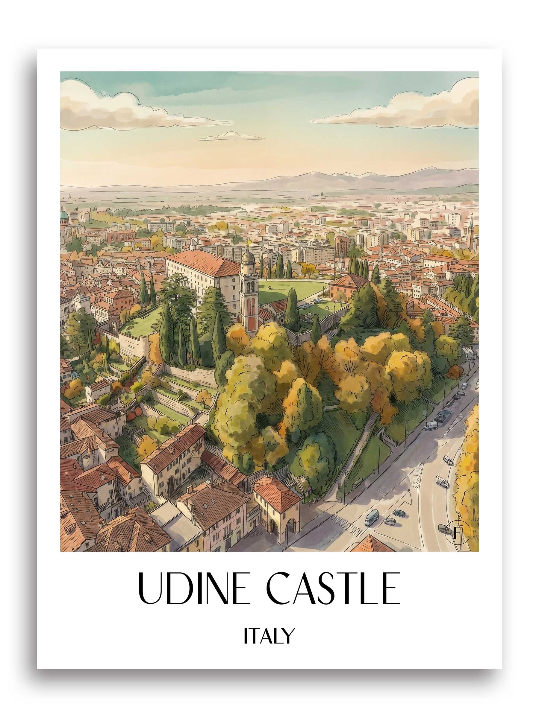 Castello di Udine Poster - Friaul-Julisch Venetien - Italien Kunstdruck - Aquarell von A4 bis A1 - favplace