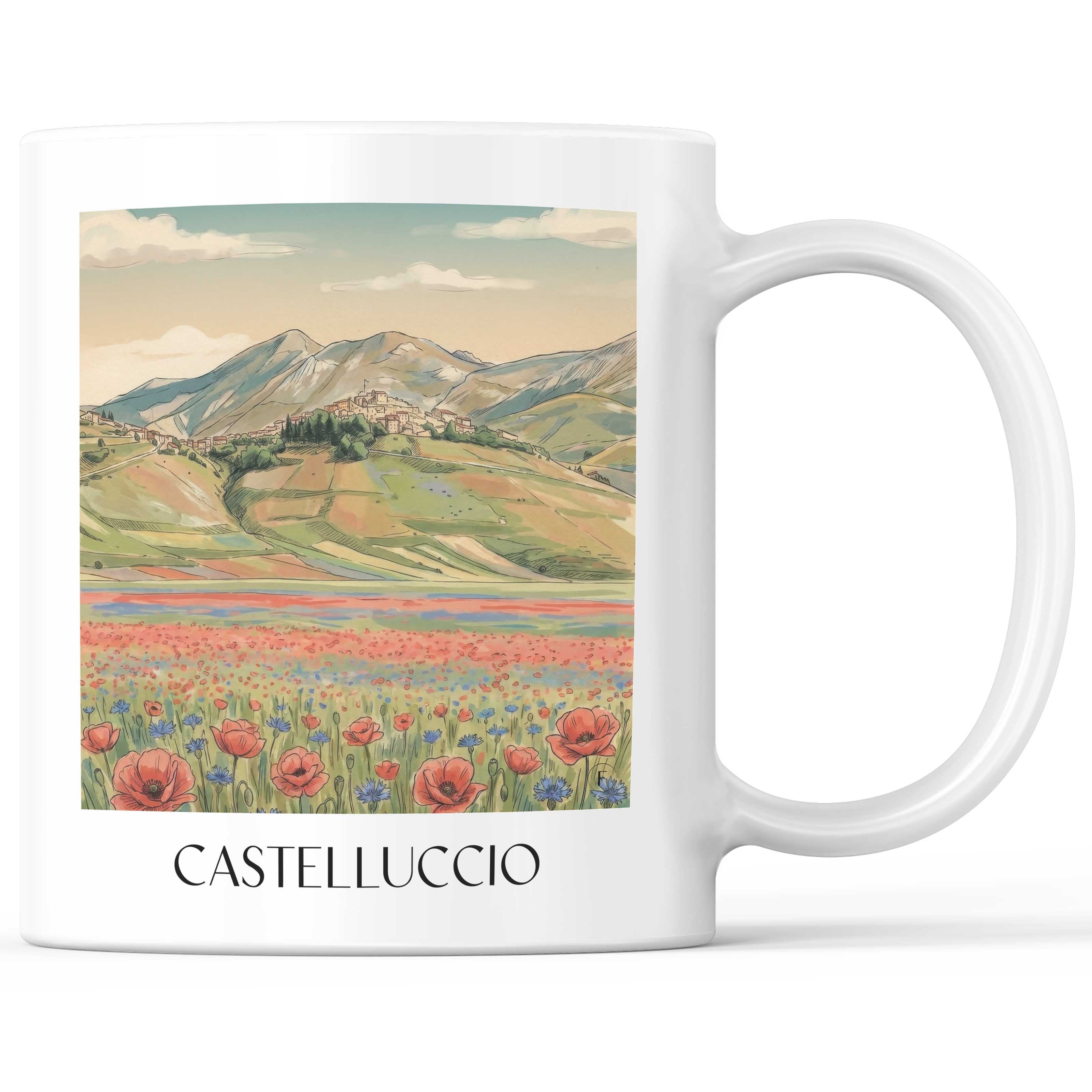 Castelluccio Kaffeebecher - Umbrien - Italien Becher - Kaffeetasse im Aquarell Stil - favplace