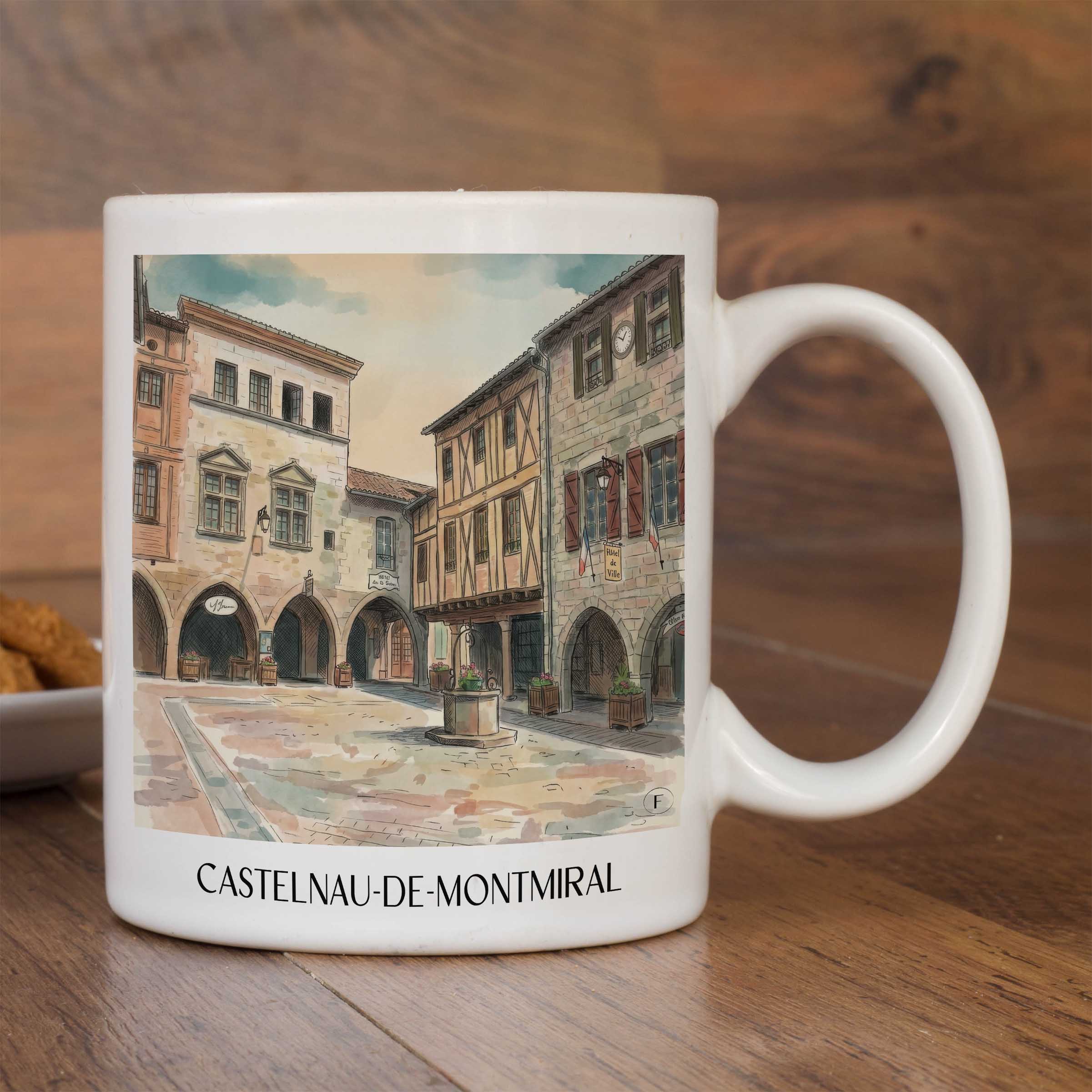 castelnau-de-montmiral--vallée-de-la-vère-frankreich-kaffeebecher-aquarell