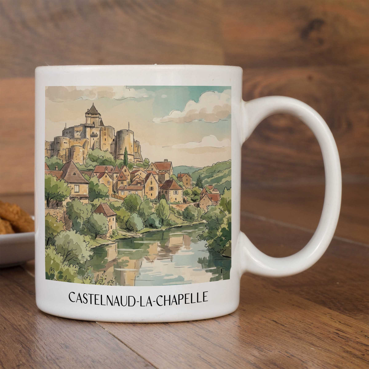 castelnaud-la-chapelle-périgord-noir-frankreich-kaffeebecher-aquarell
