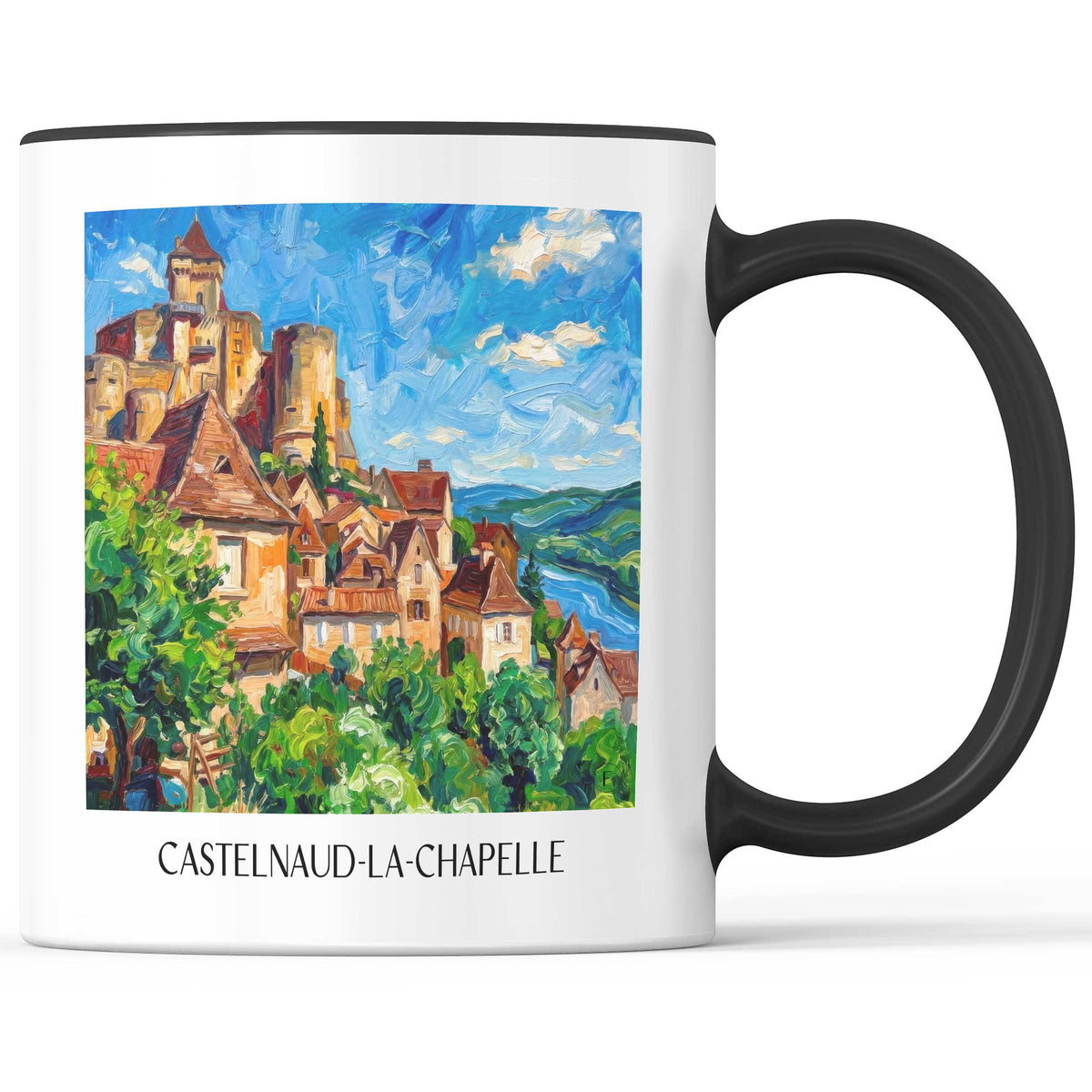 castelnaud-la-chapelle-périgord-noir-frankreich-kaffeebecher-oil-painting-oelgemaelde