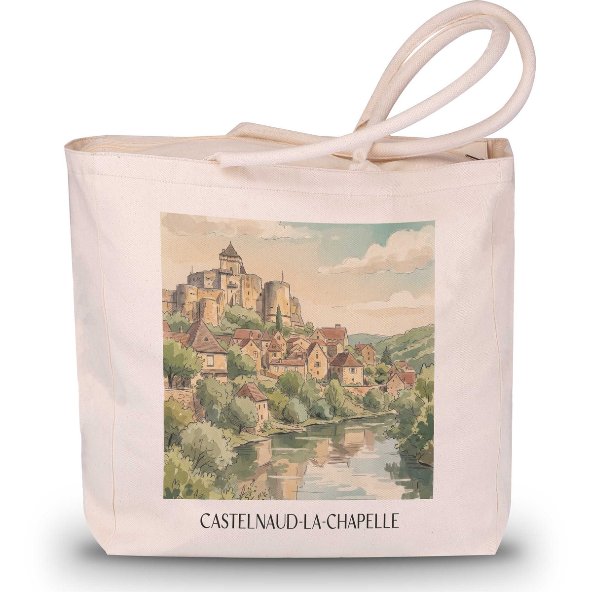 castelnaud-la-chapelle-périgord-noir-frankreich-einkaufstasche-aquarell