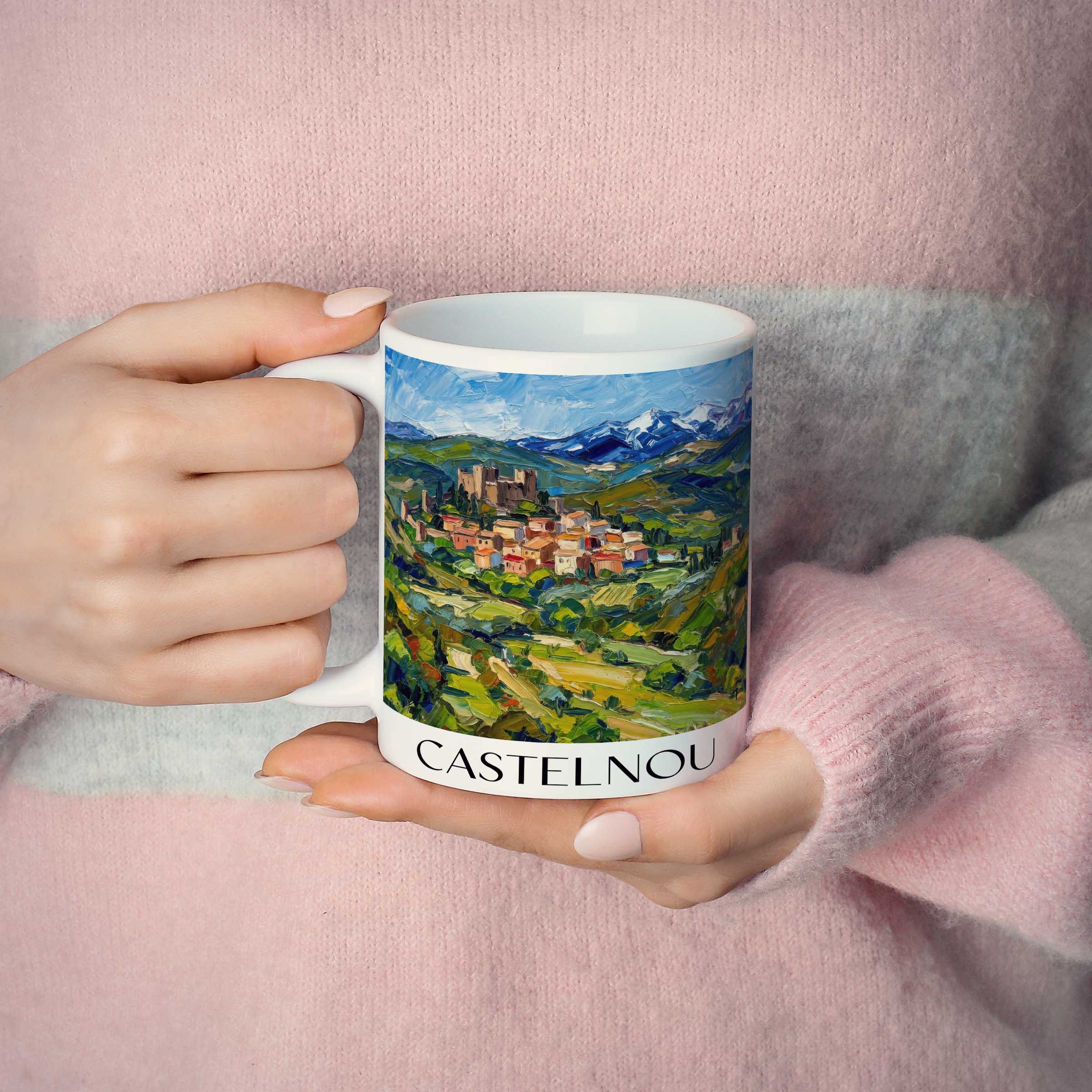 castelnou--aspres-frankreich-kaffeebecher-oil-painting-oelgemaelde