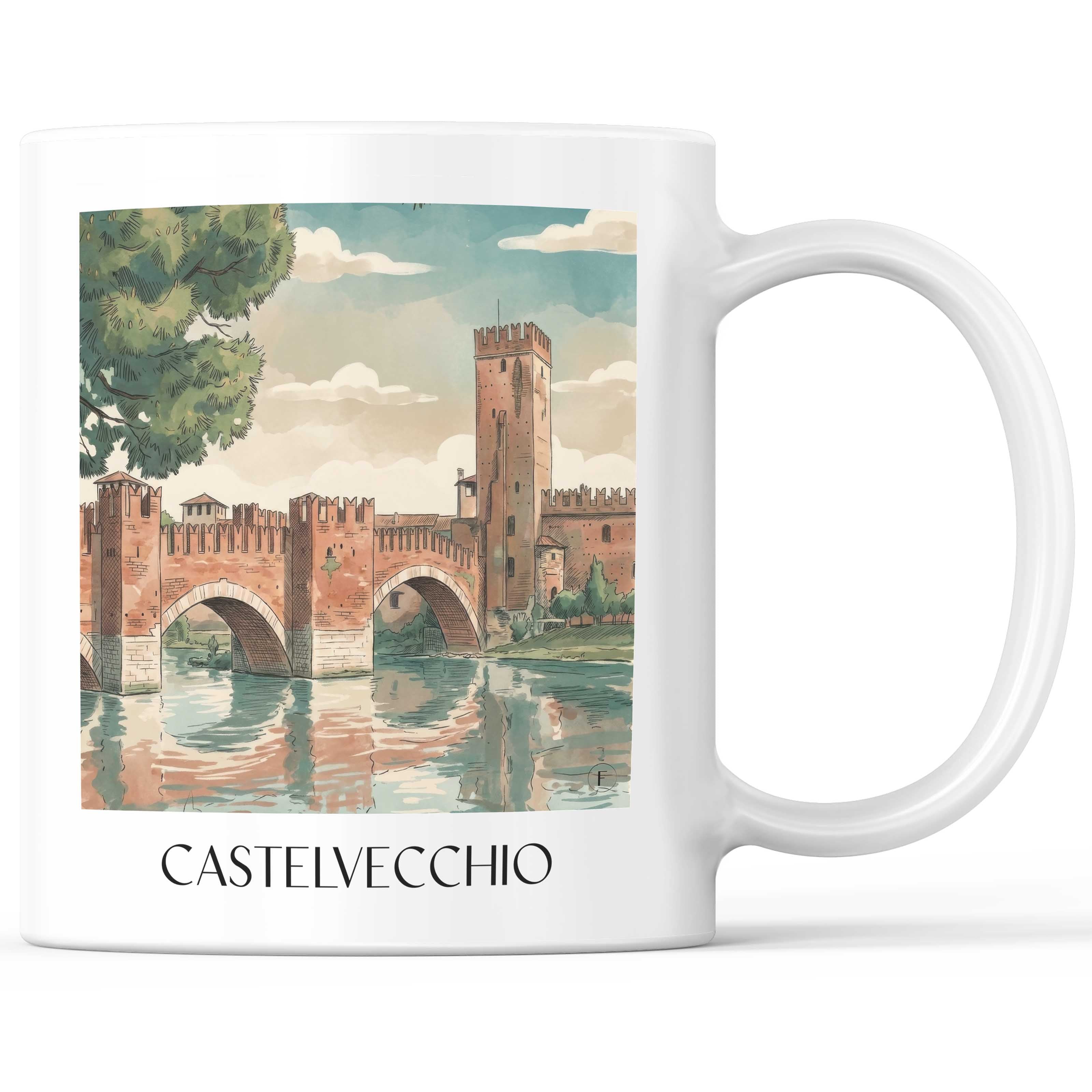 Castelvecchio Kaffeebecher - Verona - Italien Becher - Kaffeetasse im Aquarell Stil - favplace