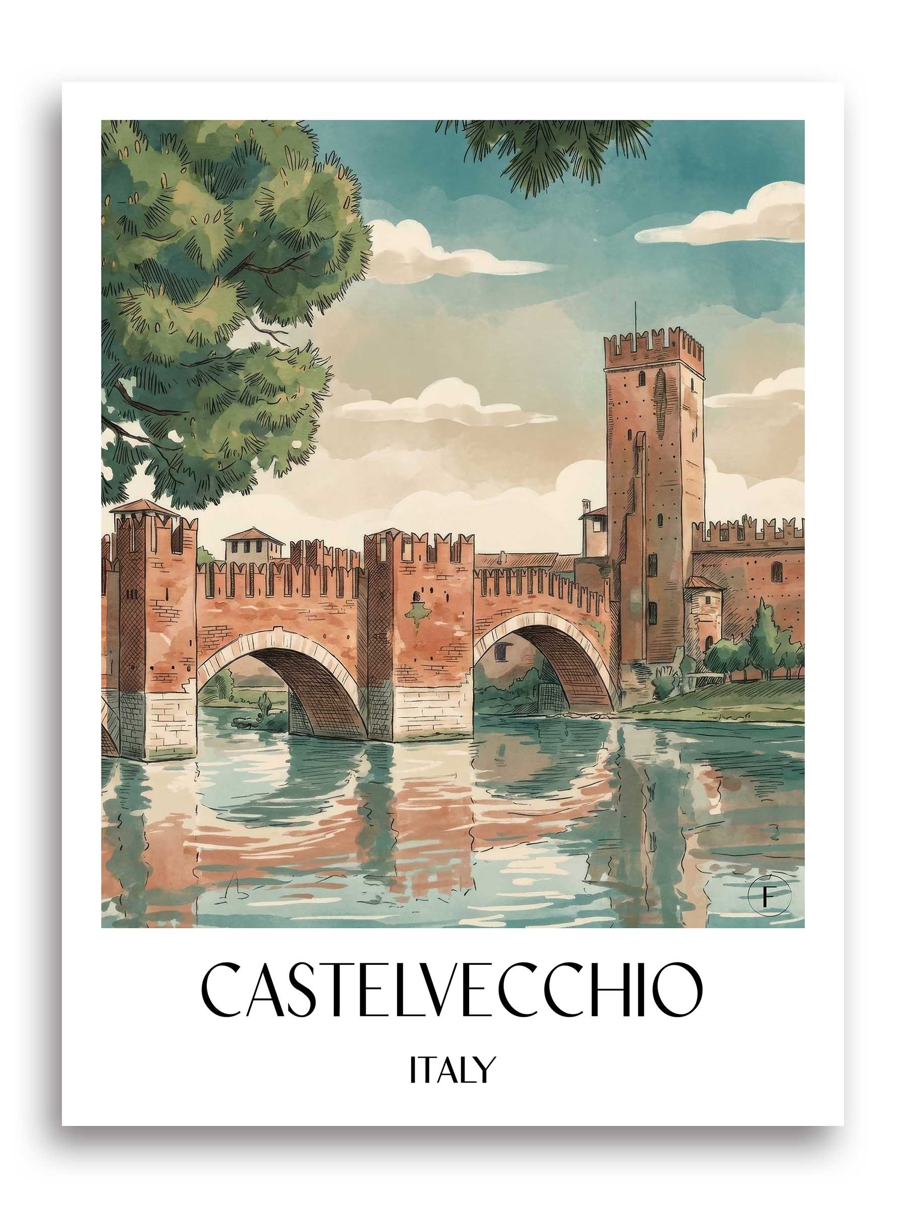 Castelvecchio Poster - Verona - Italien Kunstdruck - Aquarell von A4 bis A1 - favplace