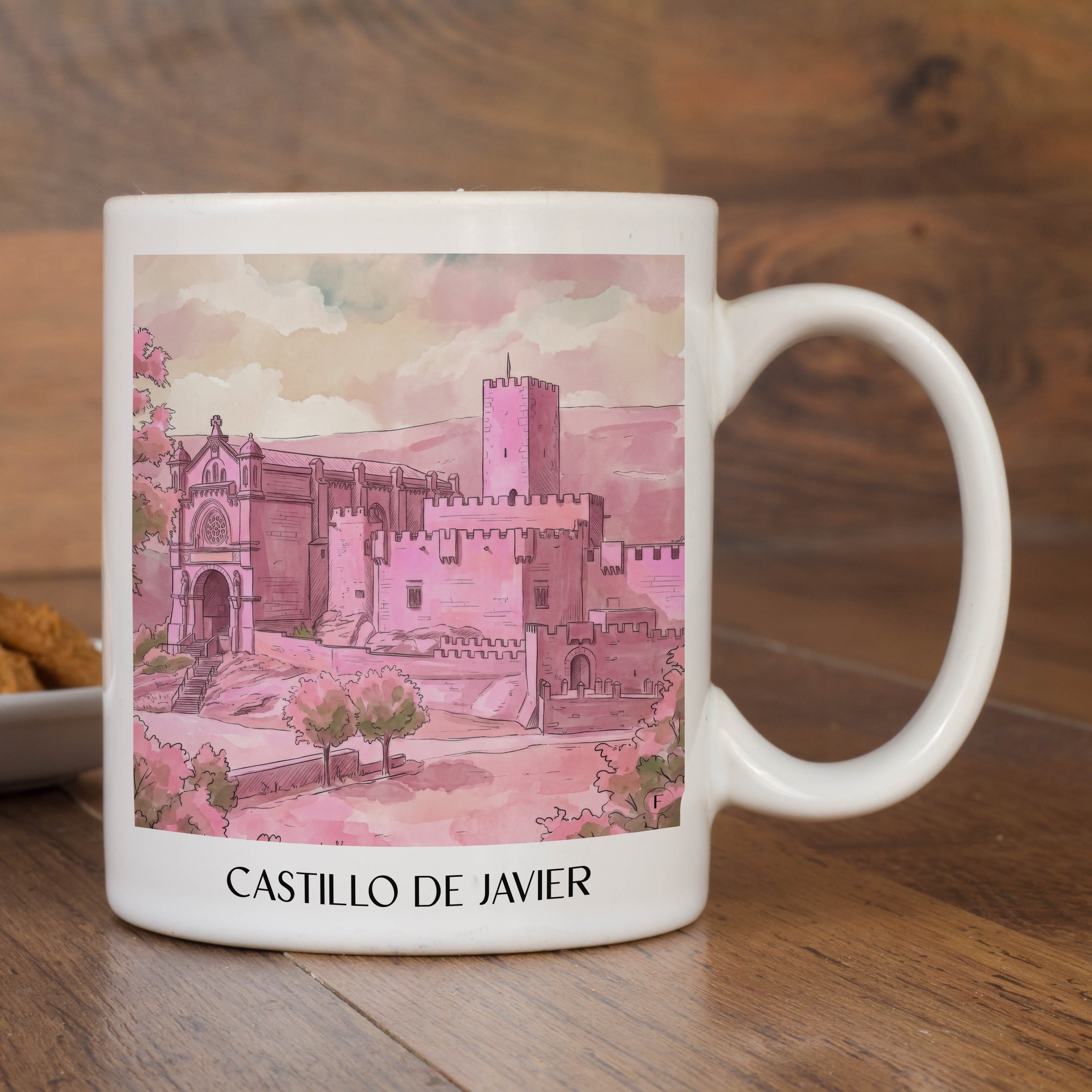 castillo-de-javier-spanien-spanien-und-spanien-kaffeebecher-aquarell-pink-rosa