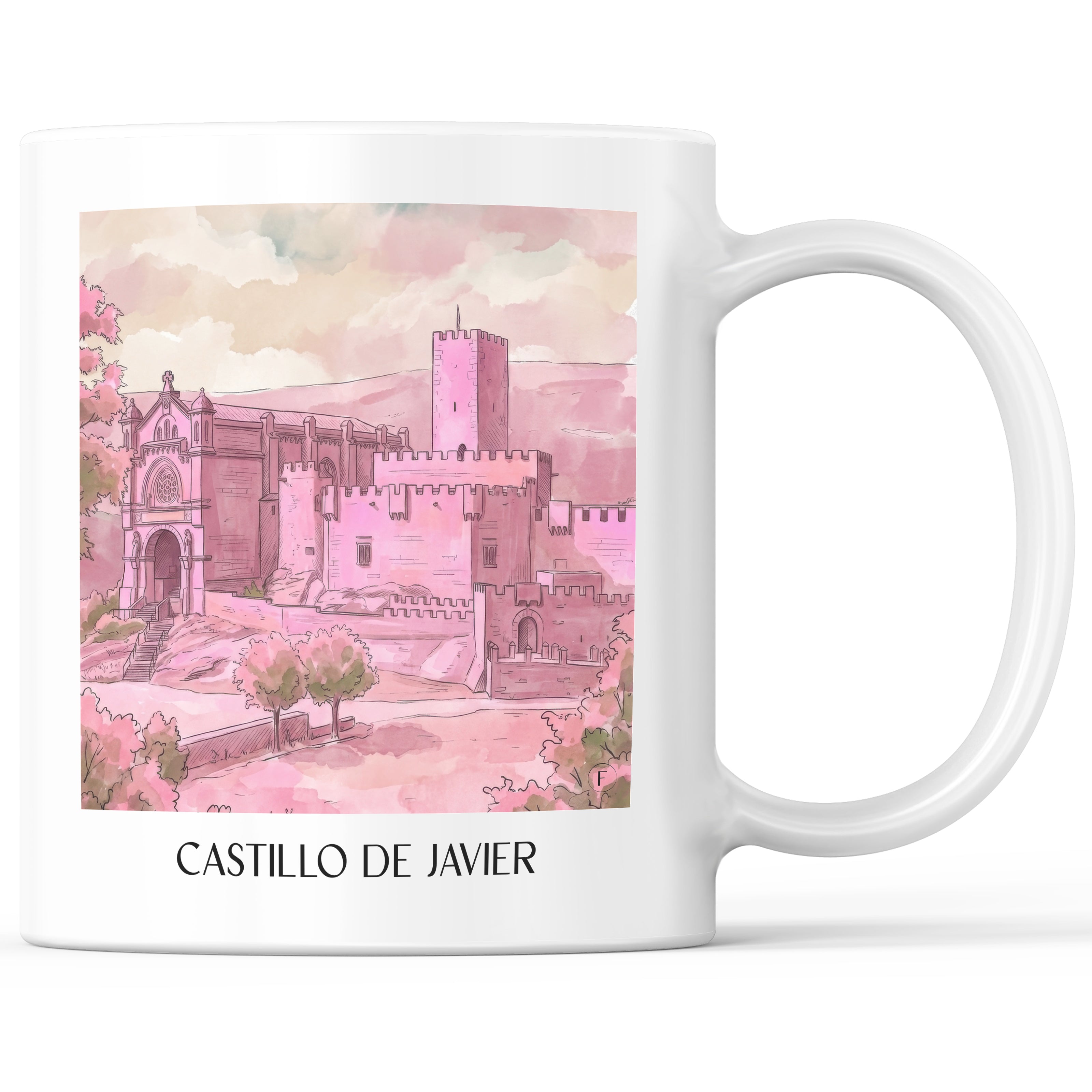 Castillo de Javier Kaffeebecher - Spanien - Spanien und Spanien Becher - Kaffeetasse im Aquarell Pink Stil - favplace
