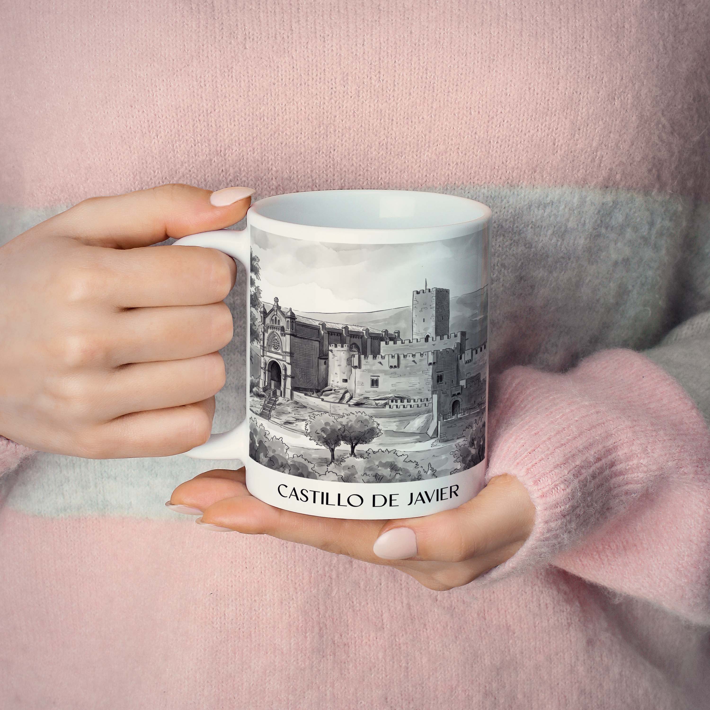 castillo-de-javier-spanien-spanien-und-spanien-kaffeebecher-aquarell-schwarz-weiss