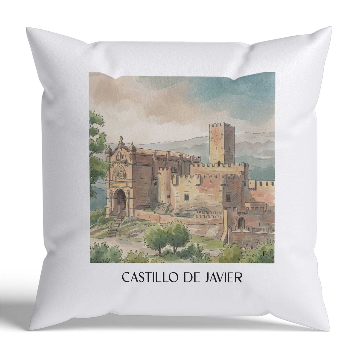 castillo-de-javier-spanien-spanien-kissenbezug-aquarell