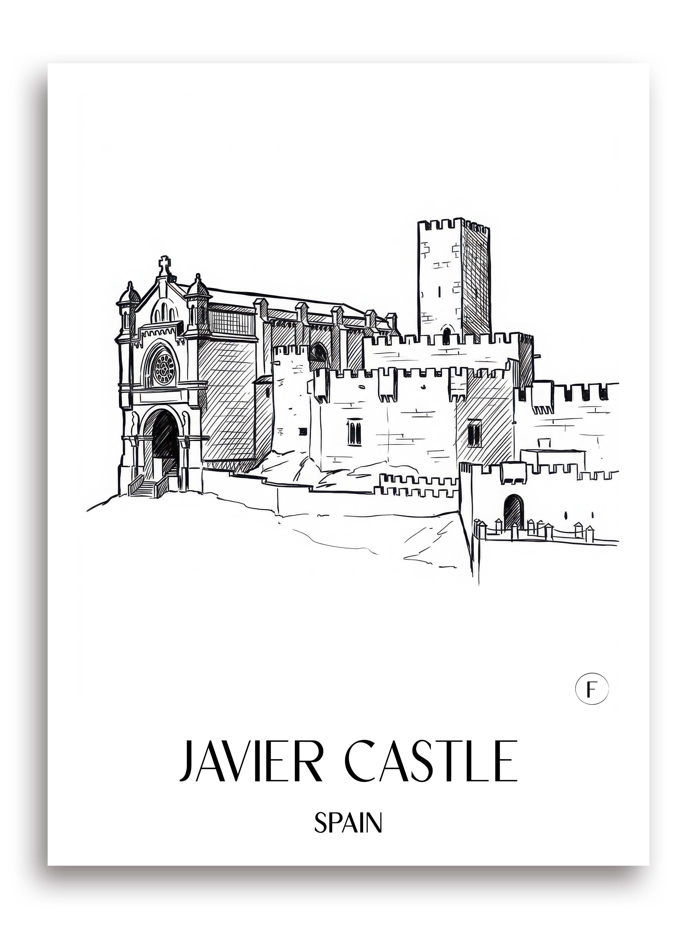 Castillo de Javier Poster - Spanien - Spanien Kunstdruck - Skizze von A4 bis A1 - favplace