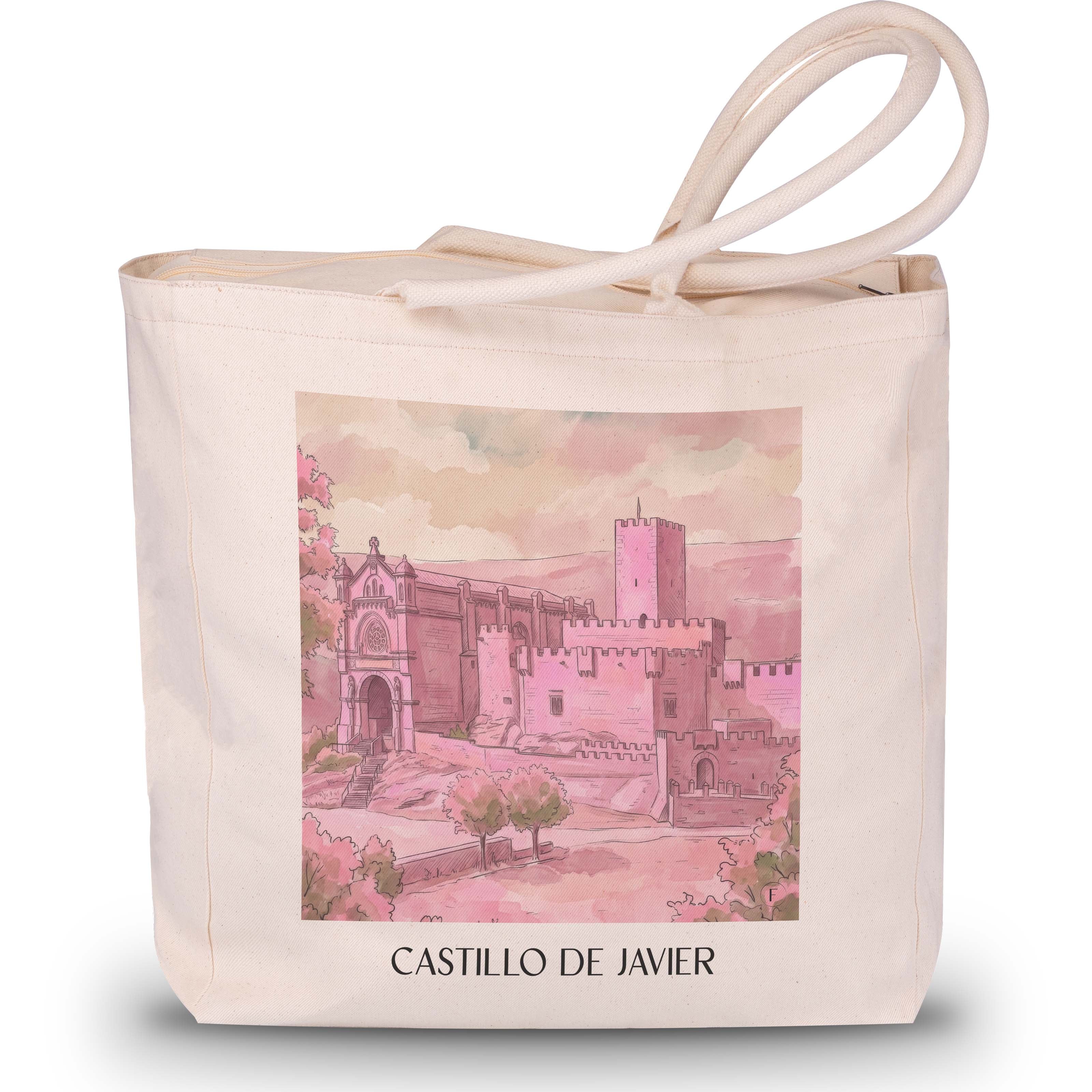 castillo-de-javier-spanien-spanien-und-spanien-einkaufstasche-aquarell-pink-rosa