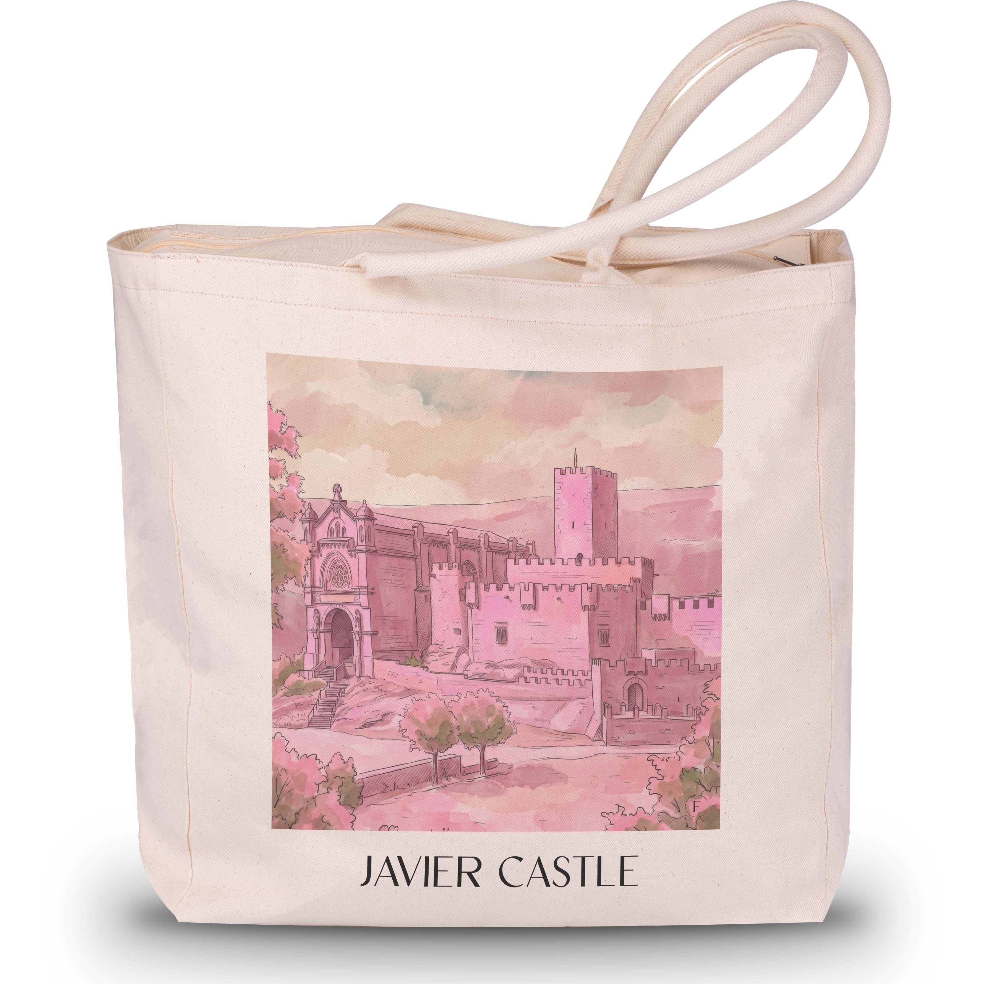 Castillo de Javier Shopping Tasche - Spanien - Spanien und Spanien Tote Bag - Einkaufstasche im Aquarell Pink Stil - favplace