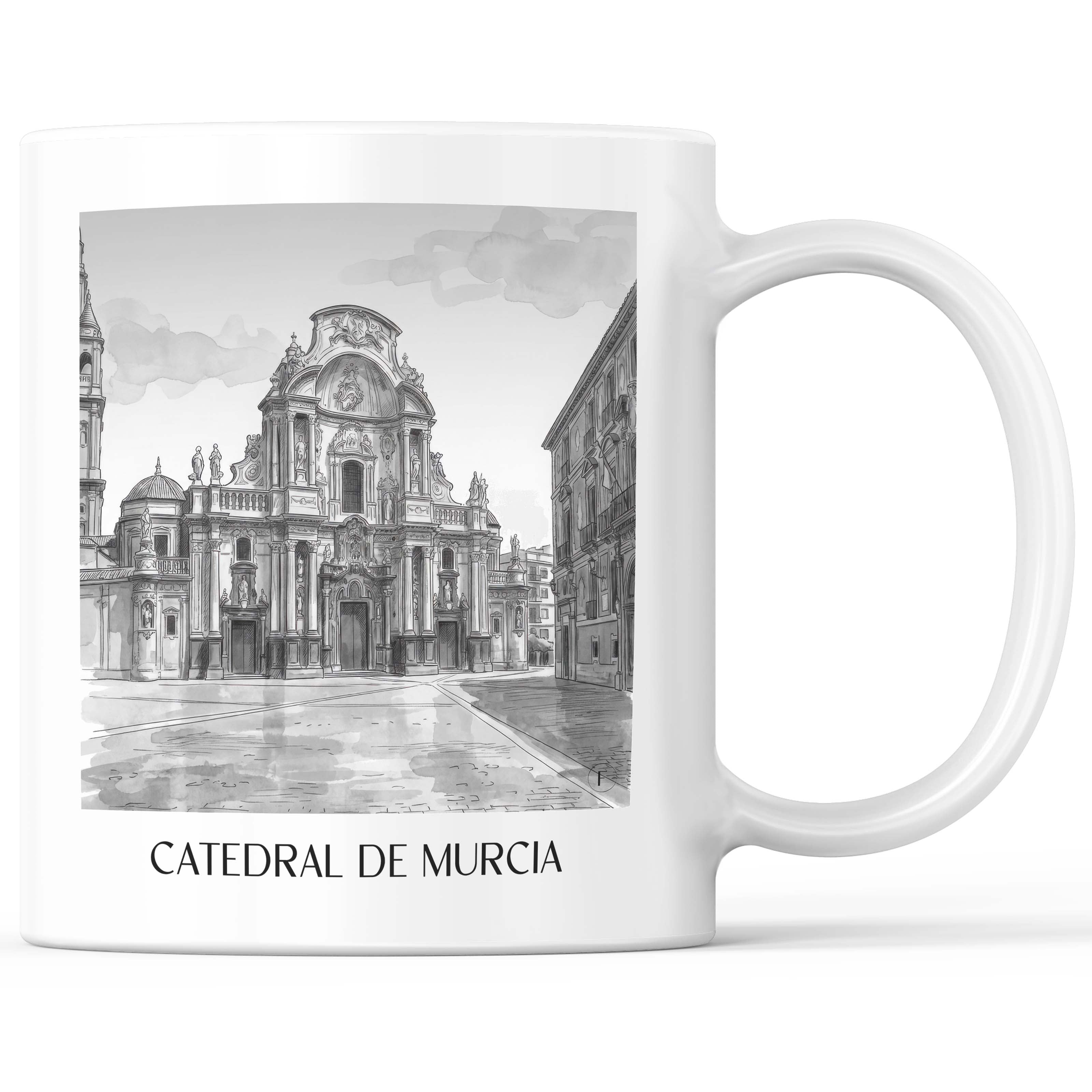 Catedral de Murcia Kaffeebecher - Spanien - Spanien Becher - Kaffeetasse im Aquarell Schwarz-Weiß Stil - favplace