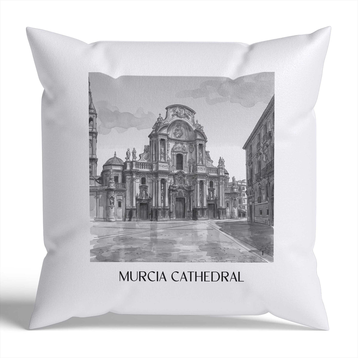 Catedral de Murcia Kissenhülle - Zierkissen Bezug - Spanien - Spanien Kissen bzw. Kissenbezug im Aquarell Schwarz-Weiß Stil - favplace