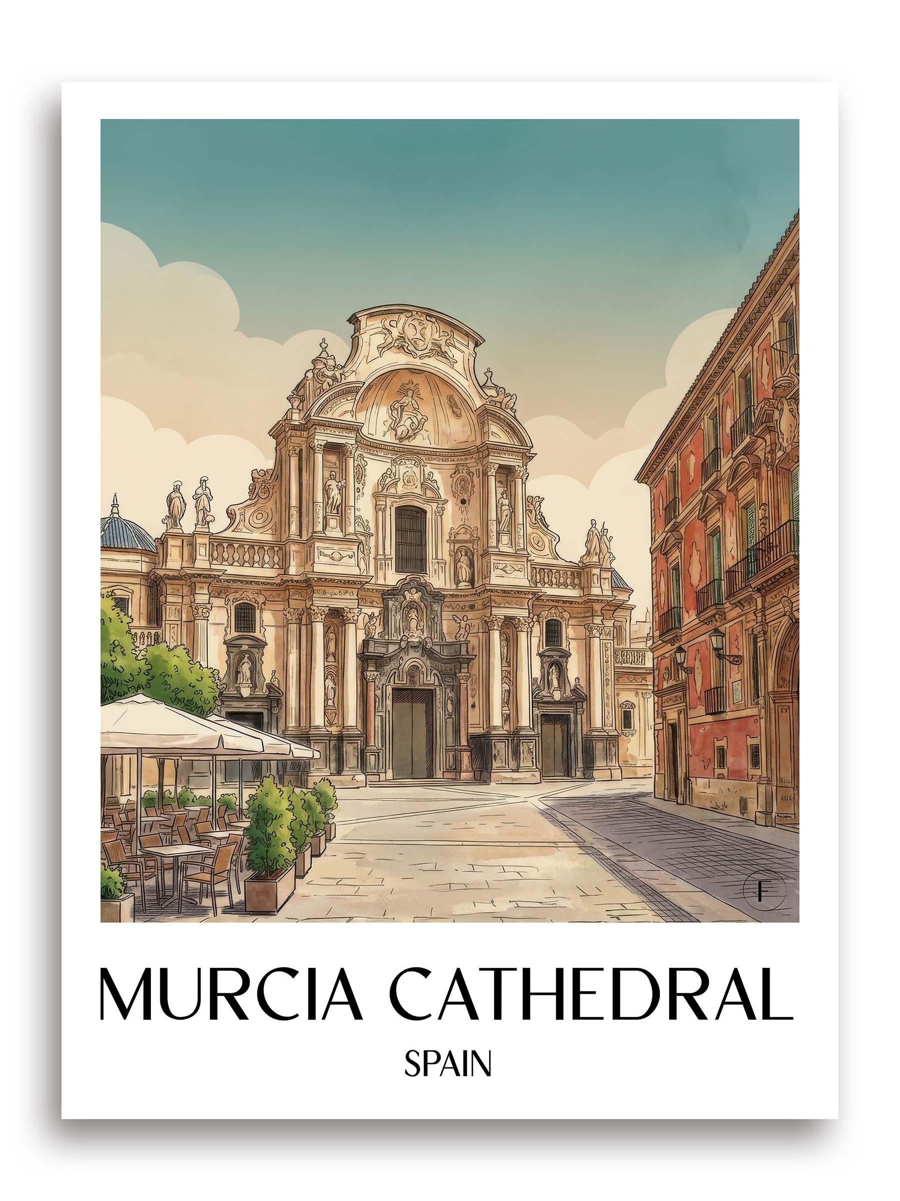 Catedral de Murcia Poster - Spanien - Spanien Kunstdruck - Aquarell von A4 bis A1 - favplace