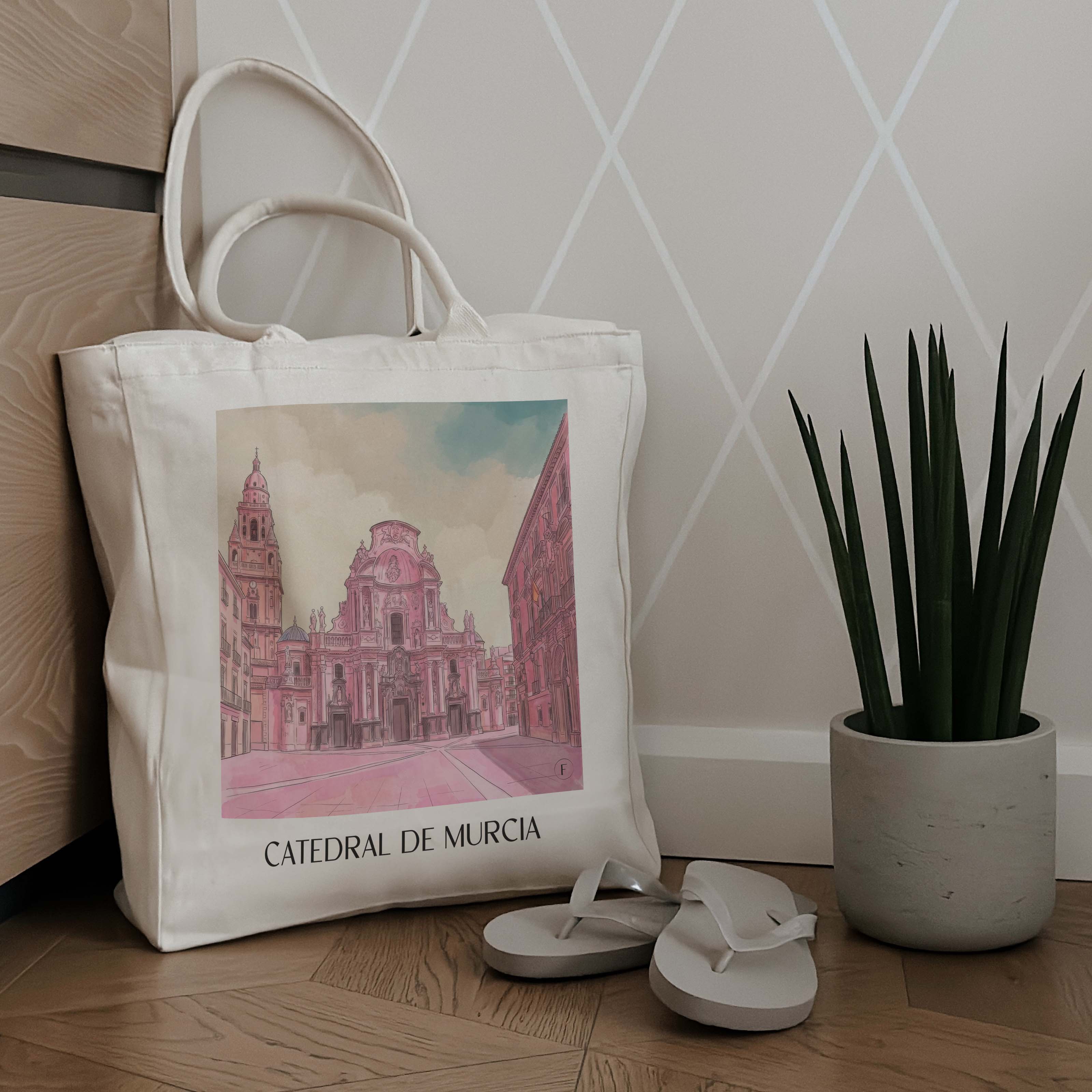 catedral-de-murcia-spanien-spanien-einkaufstasche-aquarell-pink-rosa