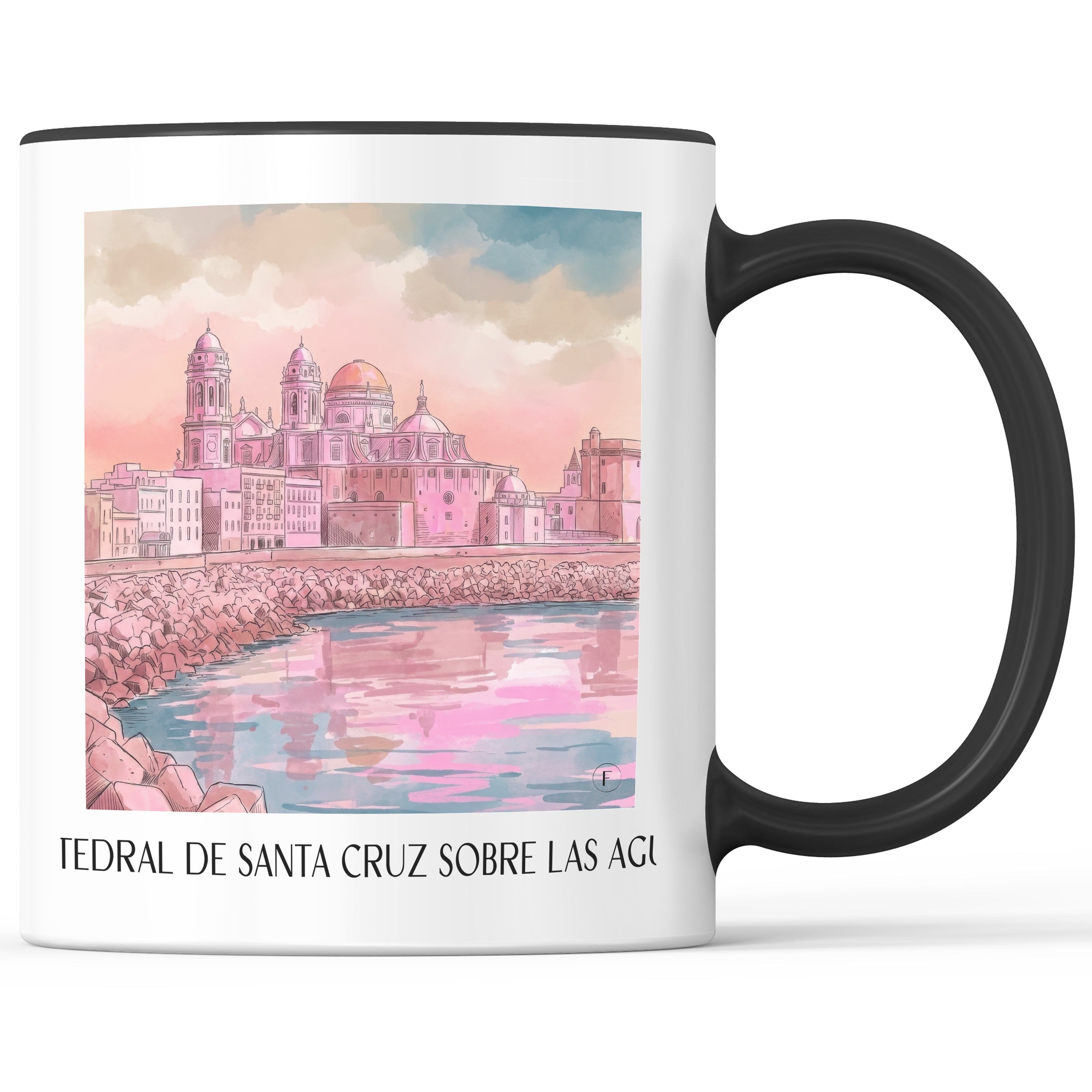catedral-de-santa-cruz-sobre-las-aguas-cádiz-spanien-kaffeebecher-aquarell-pink-rosa