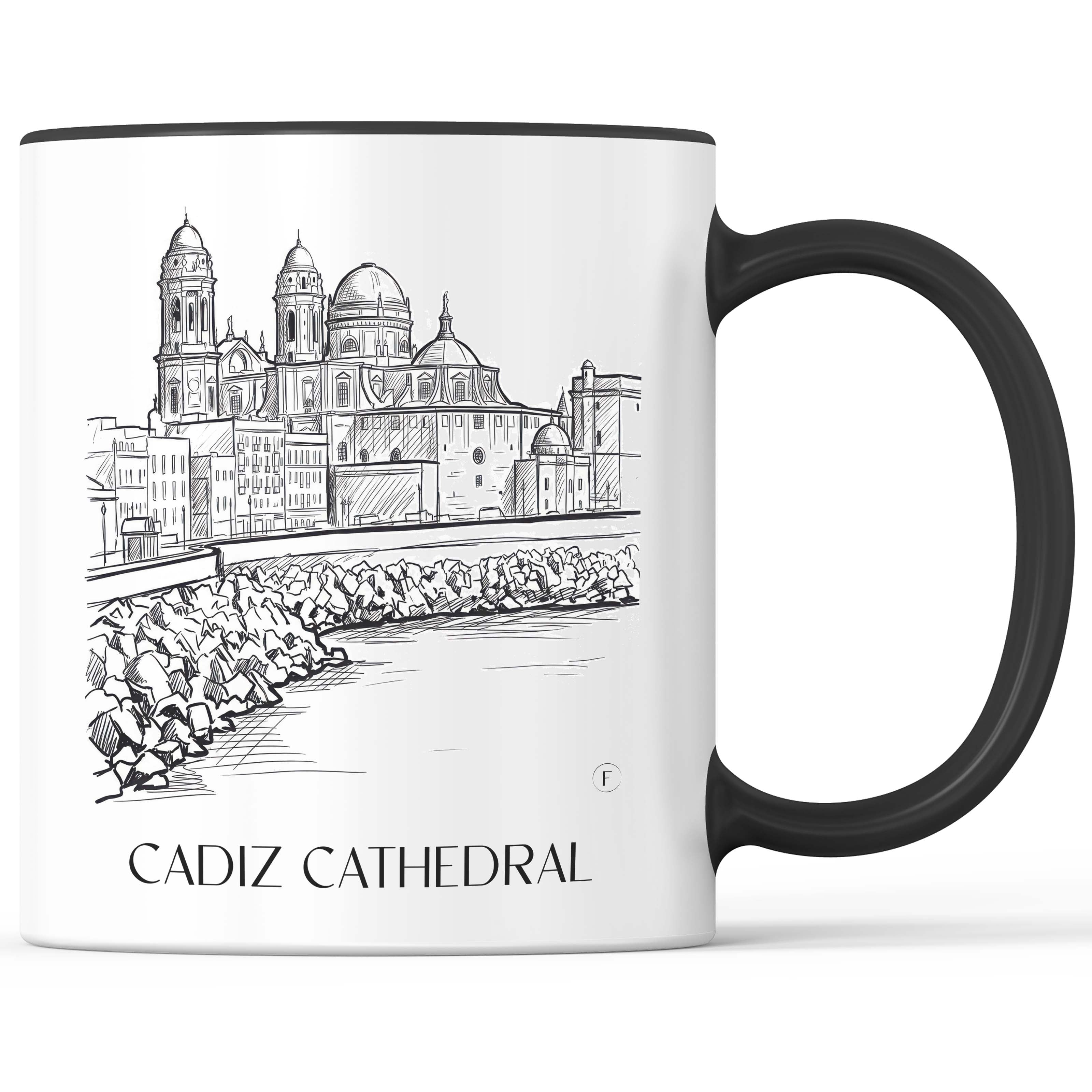 Catedral de Santa Cruz sobre las aguas Kaffeebecher - Cádiz - Spanien Becher - Kaffeetasse im Skizze Stil - favplace