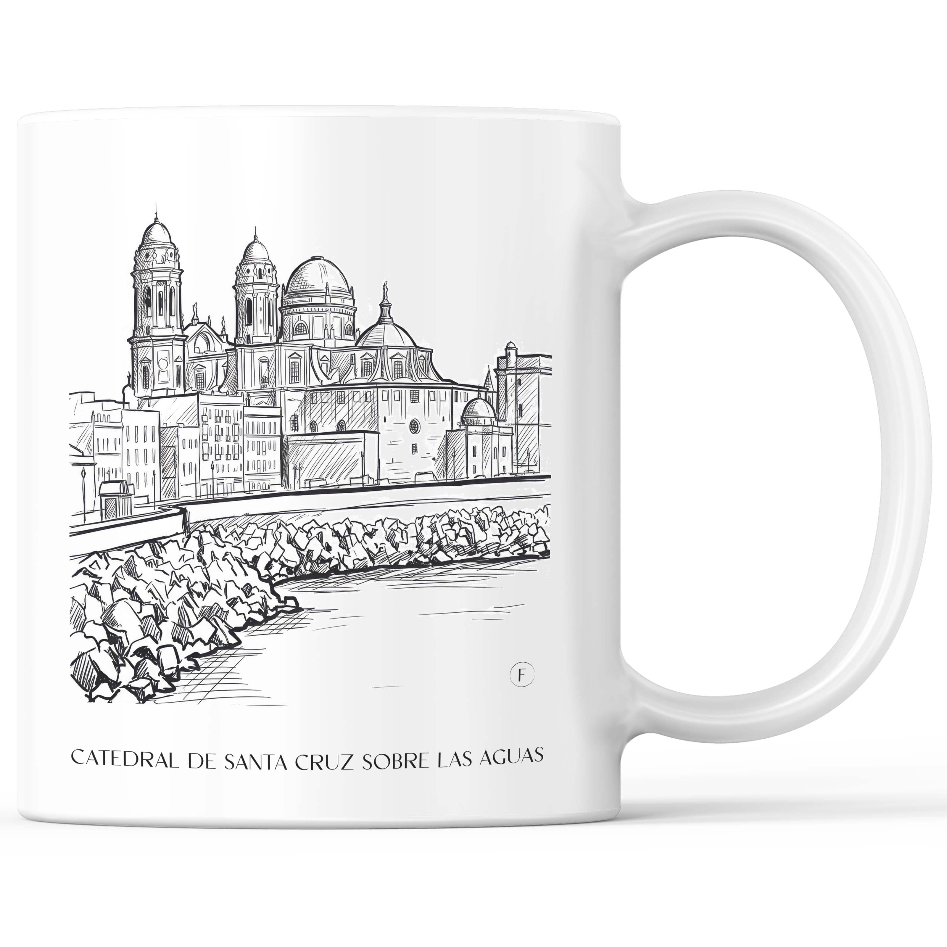 Catedral de Santa Cruz sobre las aguas Kaffeebecher - Cádiz - Spanien Becher - Kaffeetasse im Skizze Stil - favplace