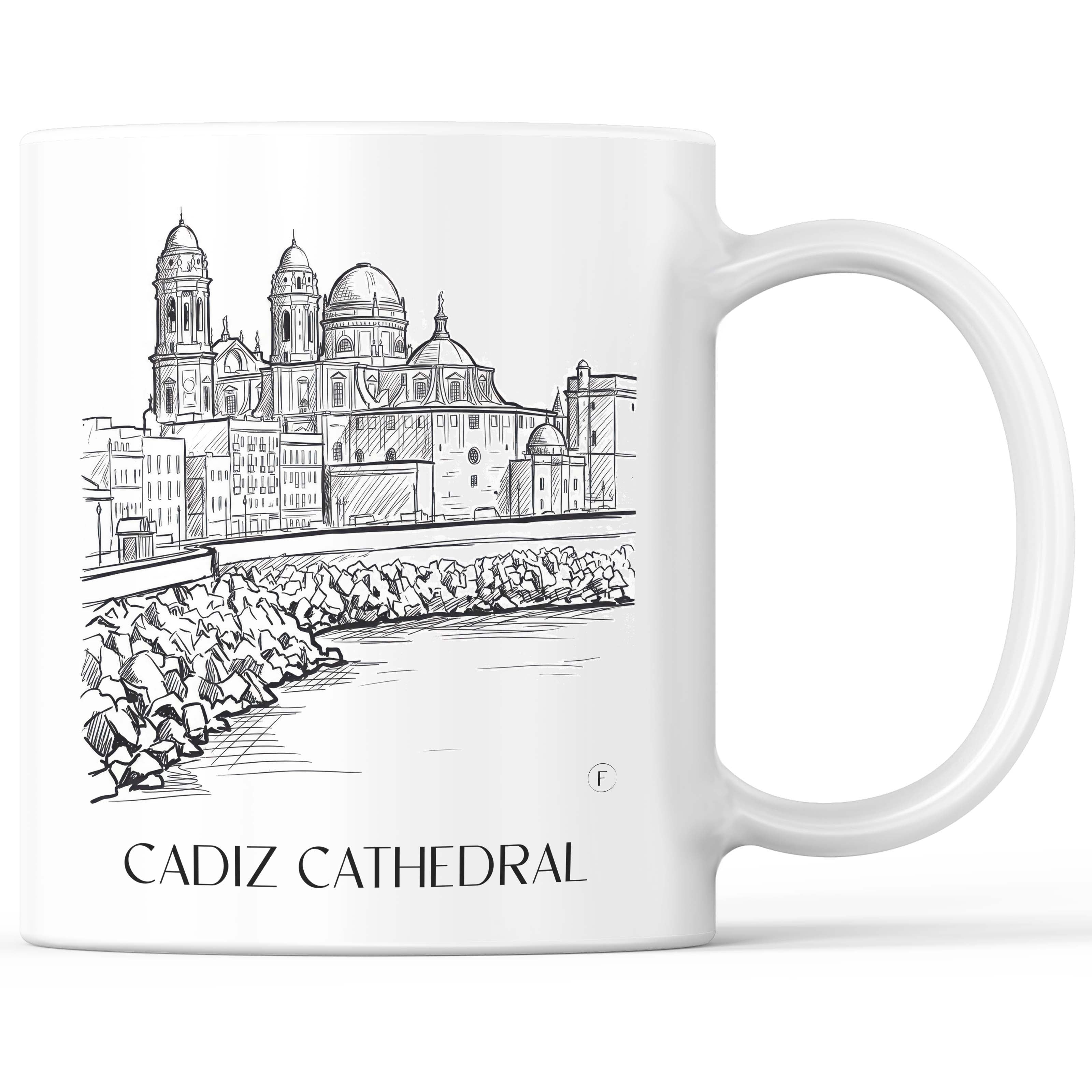 Catedral de Santa Cruz sobre las aguas Kaffeebecher - Cádiz - Spanien Becher - Kaffeetasse im Skizze Stil - favplace