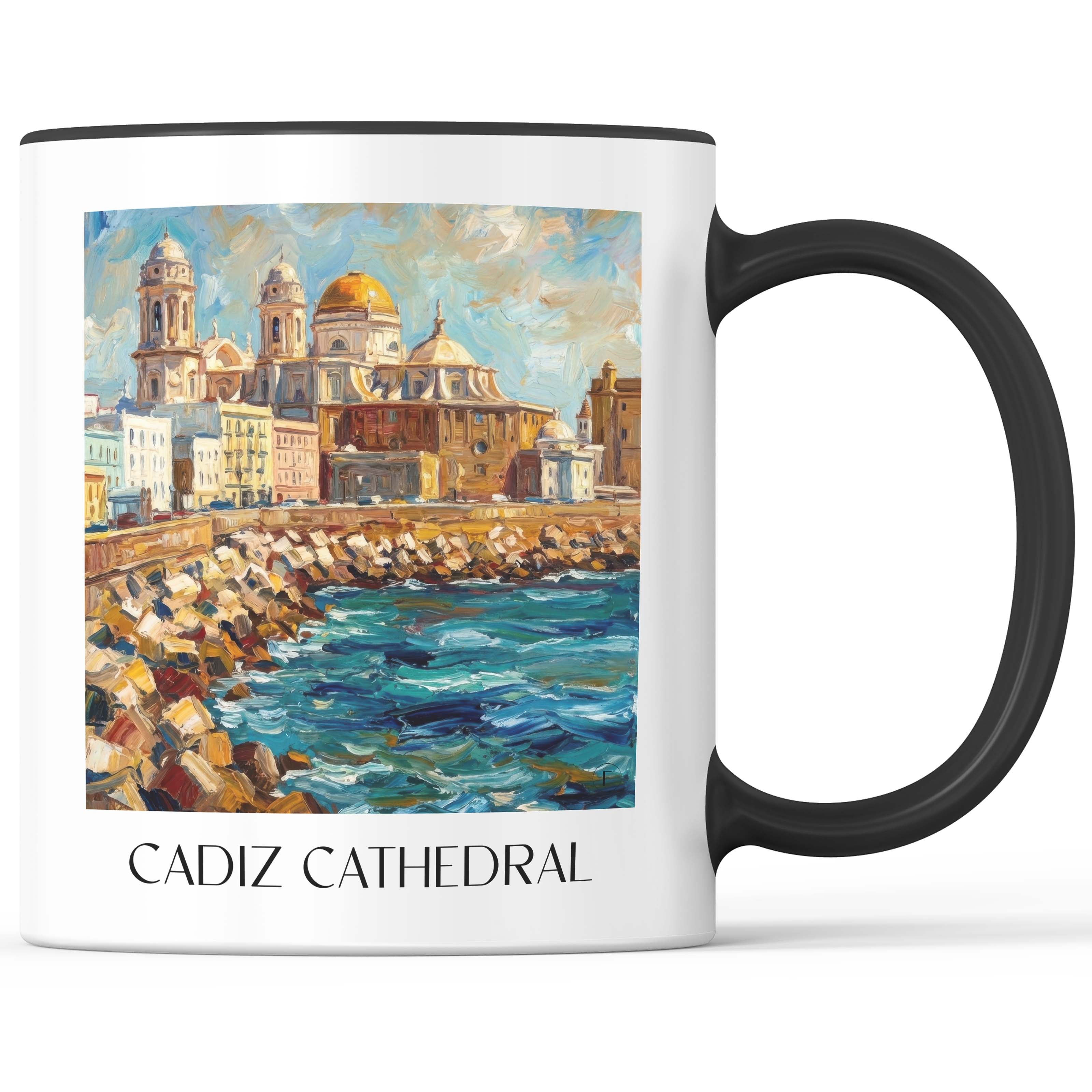 Catedral de Santa Cruz sobre las aguas Kaffeebecher - Cádiz - Spanien Becher - Kaffeetasse im Ölgemälde Stil - favplace
