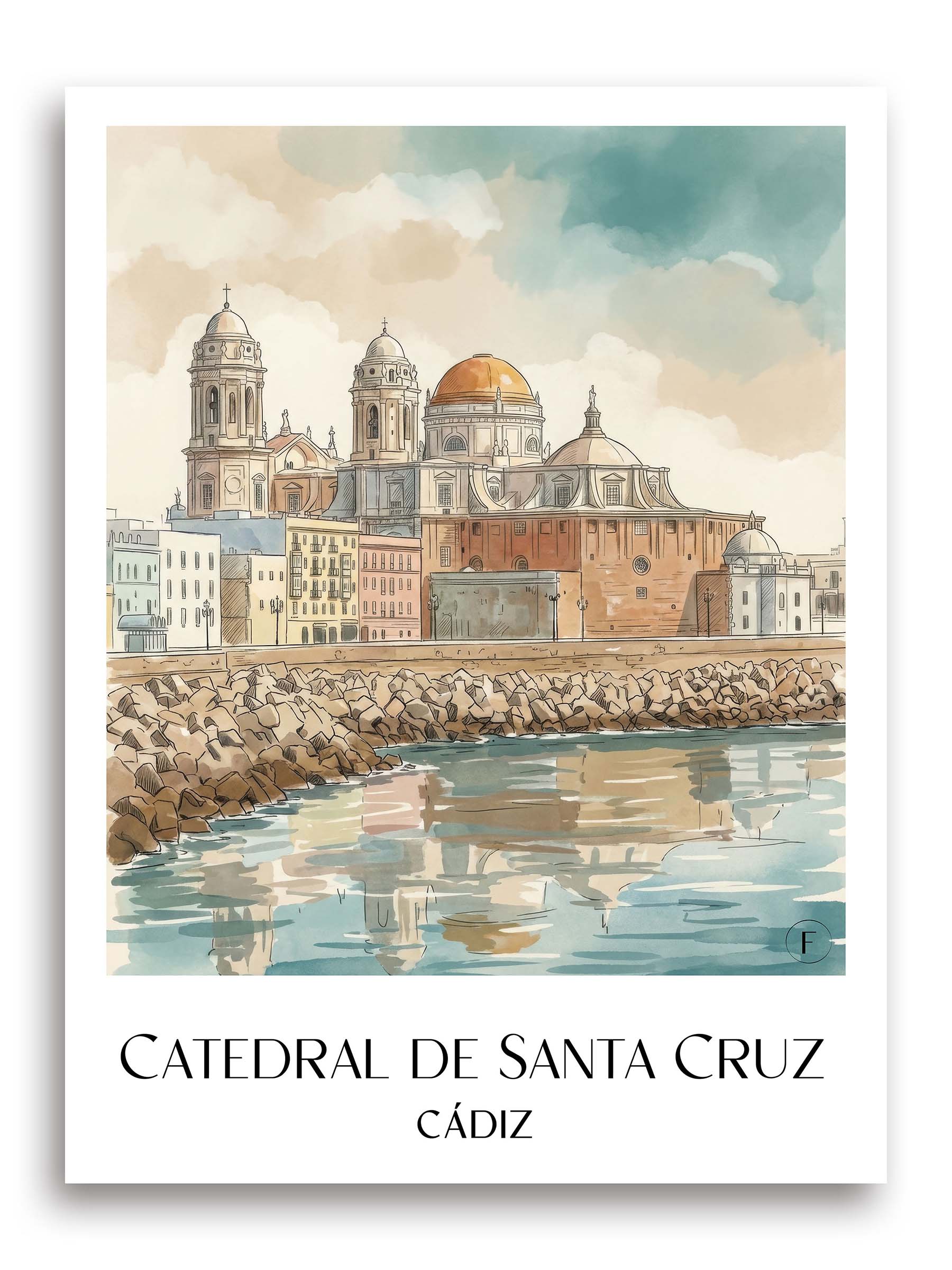 catedral-de-santa-cruz-sobre-las-aguas-cádiz-spanien-poster-aquarell