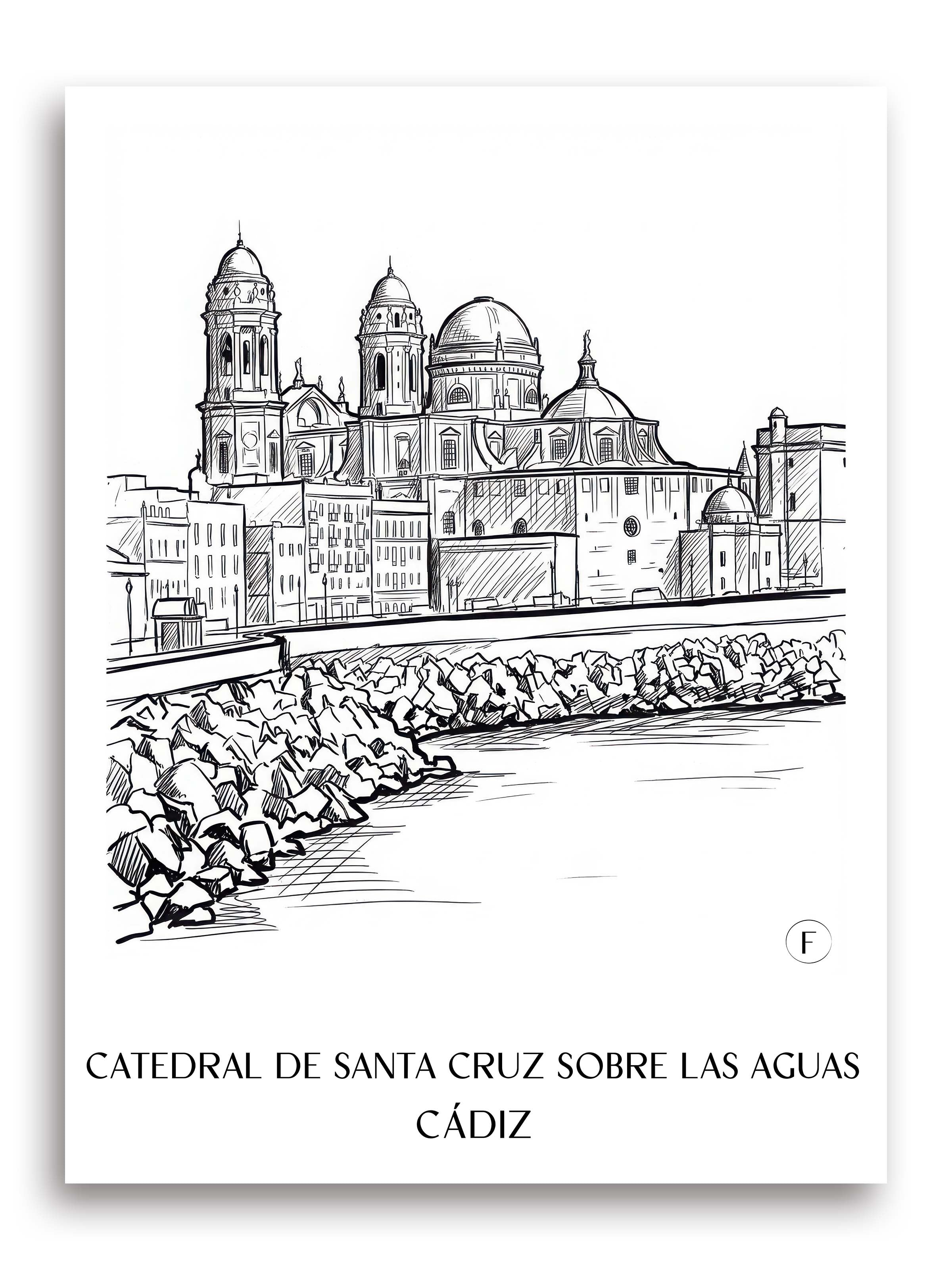 catedral-de-santa-cruz-sobre-las-aguas-cádiz-spanien-poster-skizze