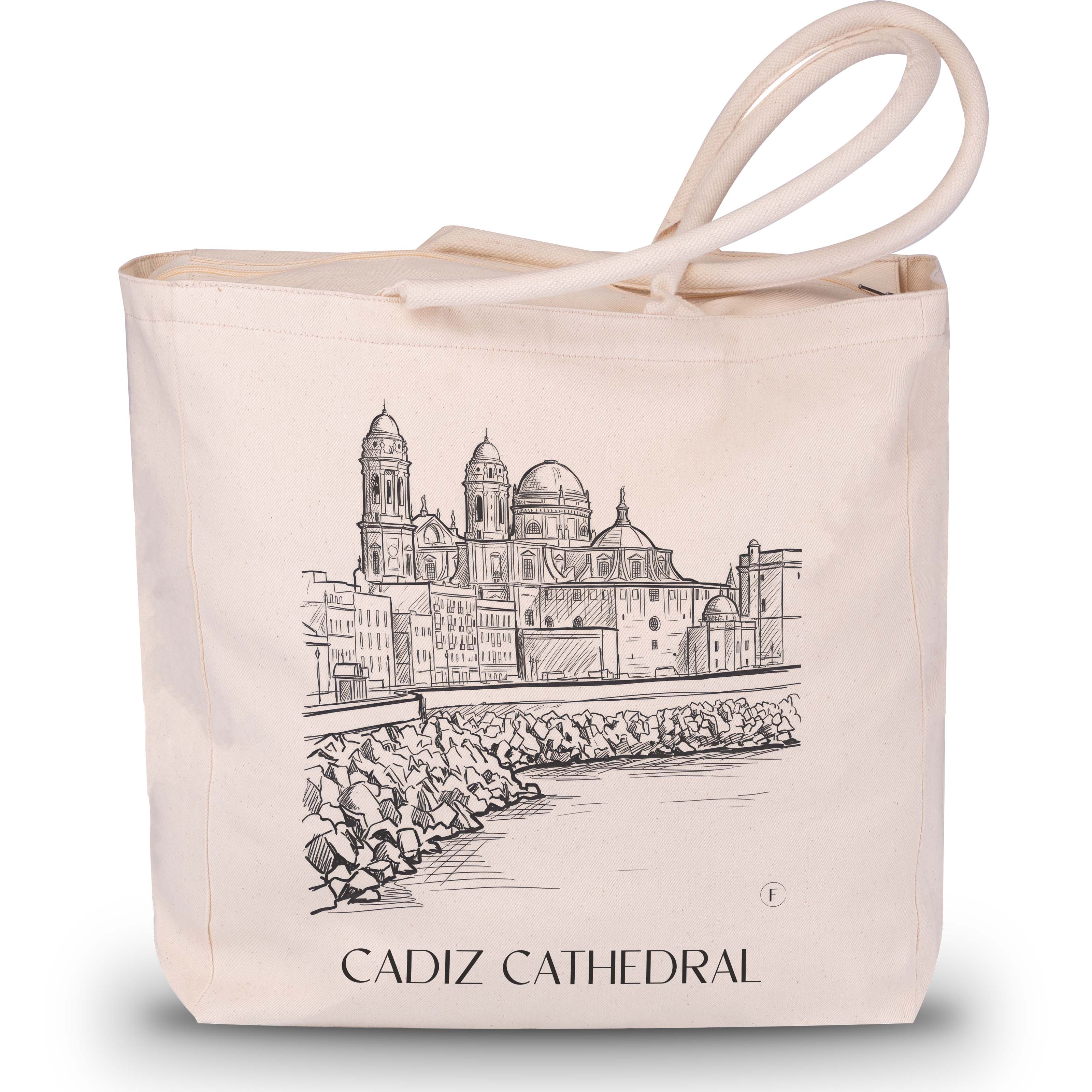 Catedral de Santa Cruz sobre las aguas Shopping Tasche - Cádiz - Spanien Tote Bag - Einkaufstasche im Skizze Stil - favplace