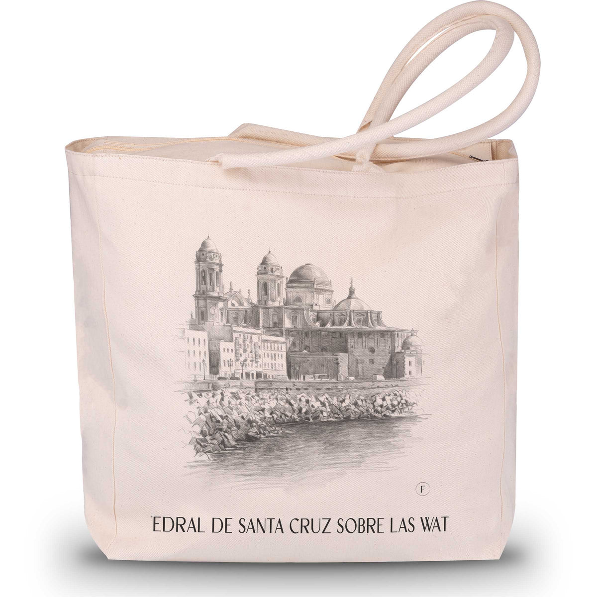 Catedral de Santa Cruz sobre las aguas Shopping Tasche - Cádiz - Spanien Tote Bag - Einkaufstasche im Zeichnung Stil - favplace