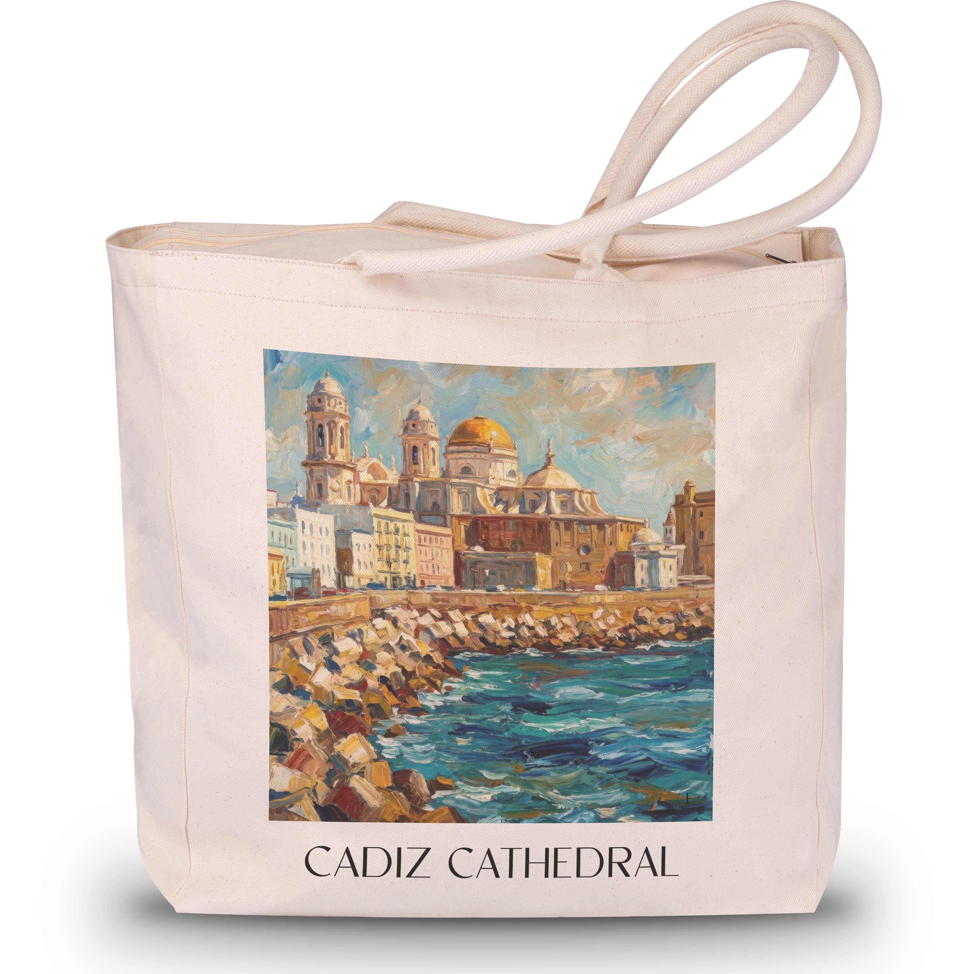 Catedral de Santa Cruz sobre las aguas Shopping Tasche - Cádiz - Spanien Tote Bag - Einkaufstasche im Ölgemälde Stil - favplace