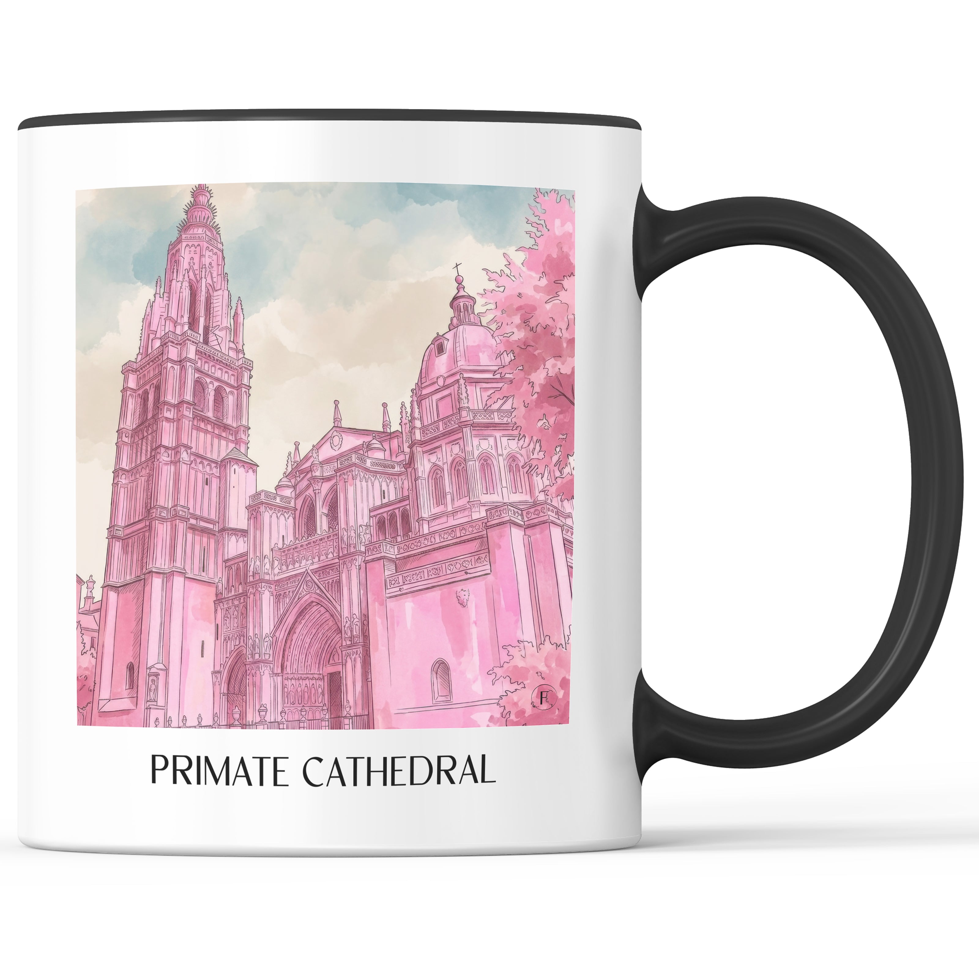 Catedral de Santa María Kaffeebecher - Toledo - Spanien Becher - Kaffeetasse im Aquarell Pink Stil - favplace