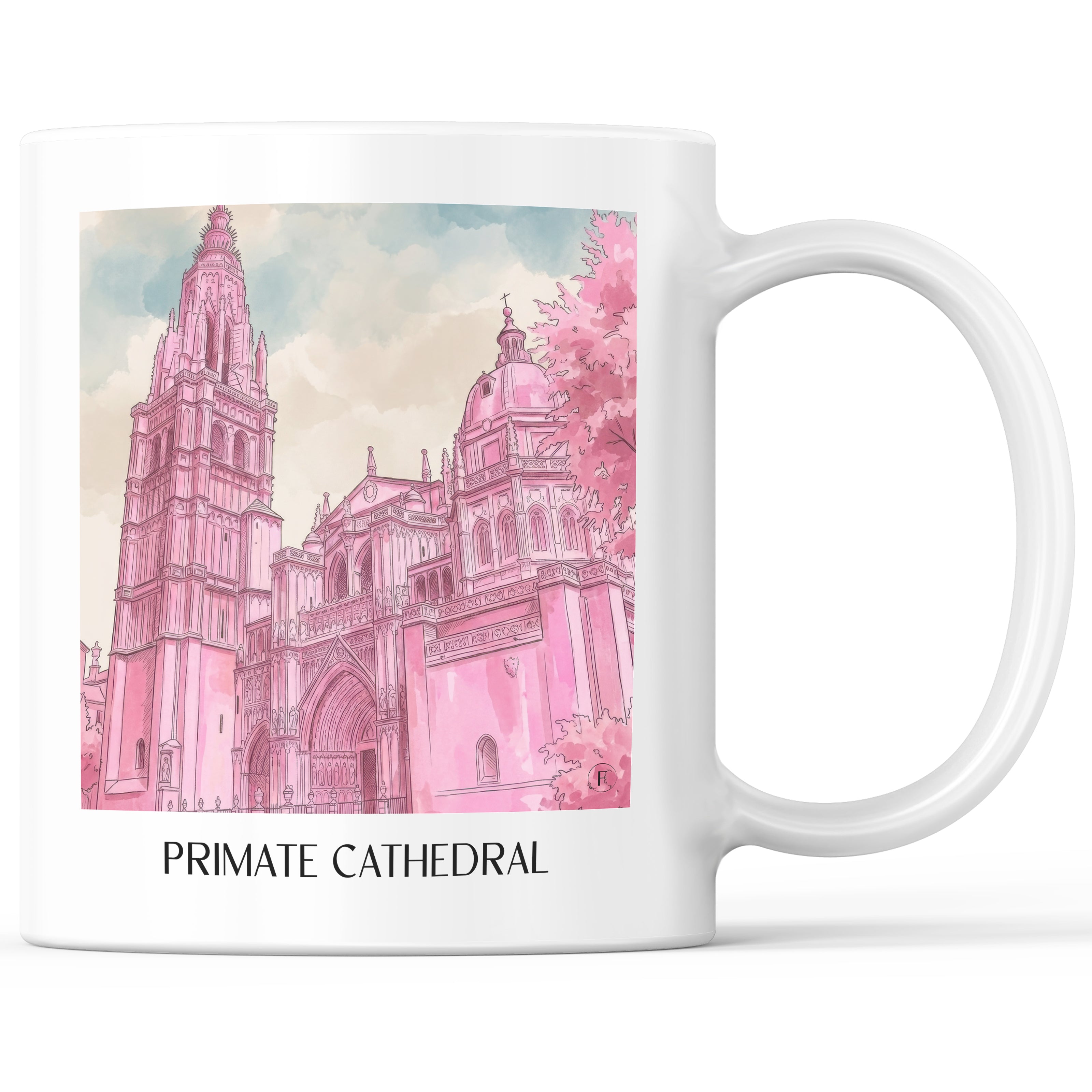 Catedral de Santa María Kaffeebecher - Toledo - Spanien Becher - Kaffeetasse im Aquarell Pink Stil - favplace