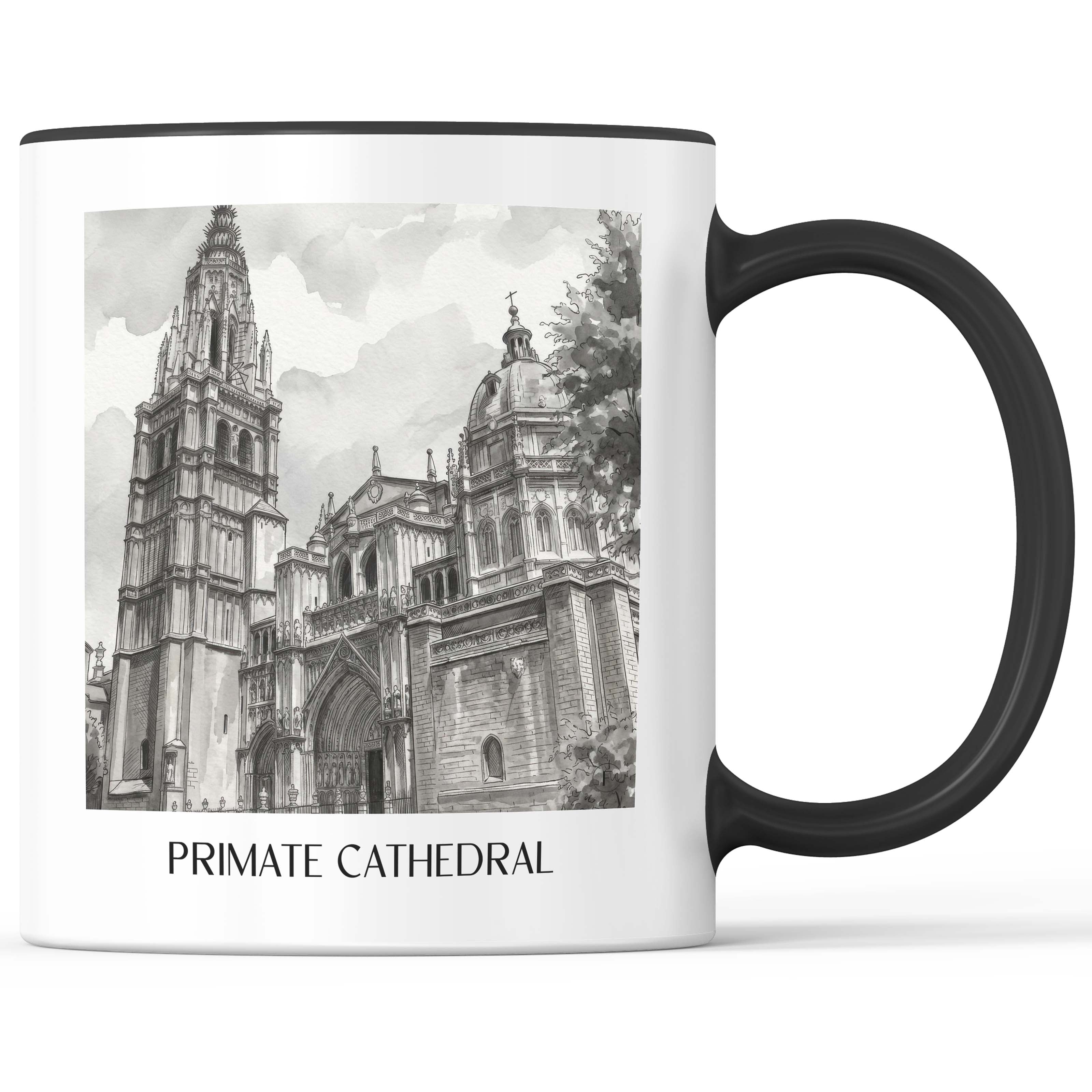 Catedral de Santa María Kaffeebecher - Toledo - Spanien Becher - Kaffeetasse im Aquarell Schwarz-Weiß Stil - favplace
