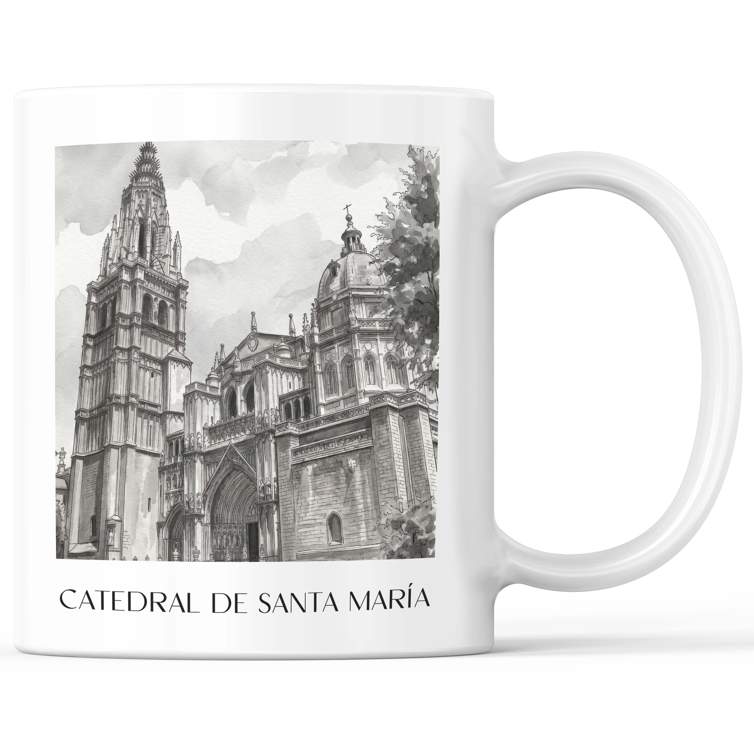 Catedral de Santa María Kaffeebecher - Toledo - Spanien Becher - Kaffeetasse im Aquarell Schwarz-Weiß Stil - favplace