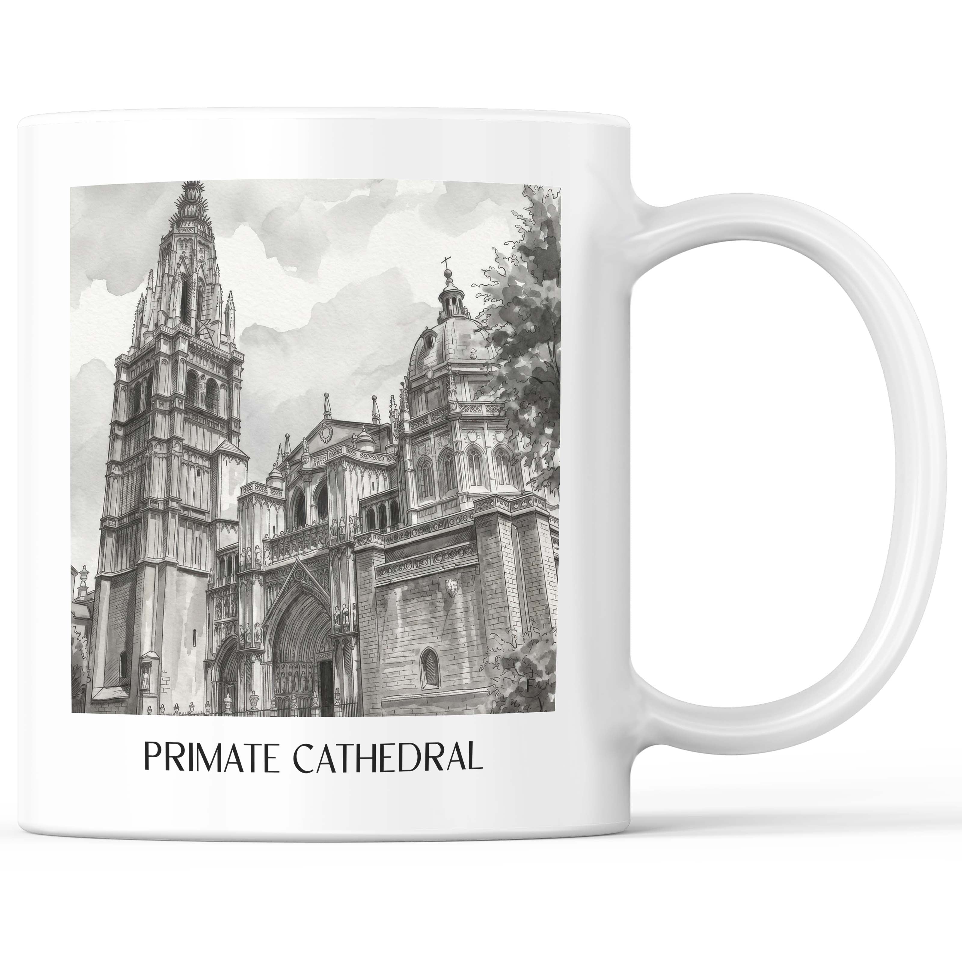 Catedral de Santa María Kaffeebecher - Toledo - Spanien Becher - Kaffeetasse im Aquarell Schwarz-Weiß Stil - favplace