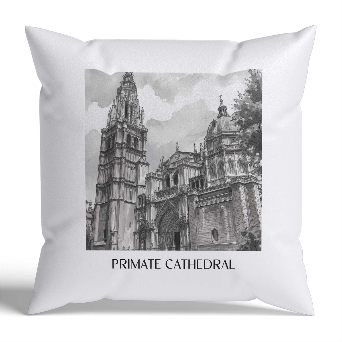 Catedral de Santa María Kissenhülle - Zierkissen Bezug - Toledo - Spanien Kissen bzw. Kissenbezug im Aquarell Schwarz-Weiß Stil - favplace