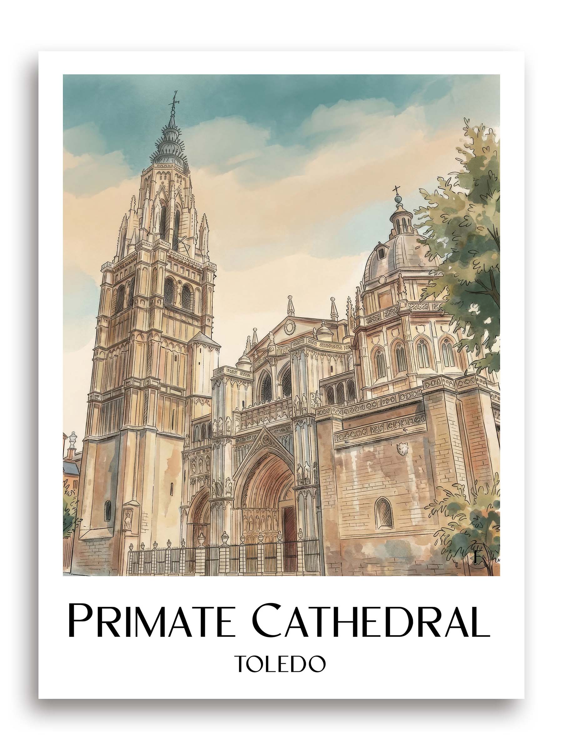 Catedral de Santa María Poster - Toledo - Spanien Kunstdruck - Aquarell von A4 bis A1 - favplace