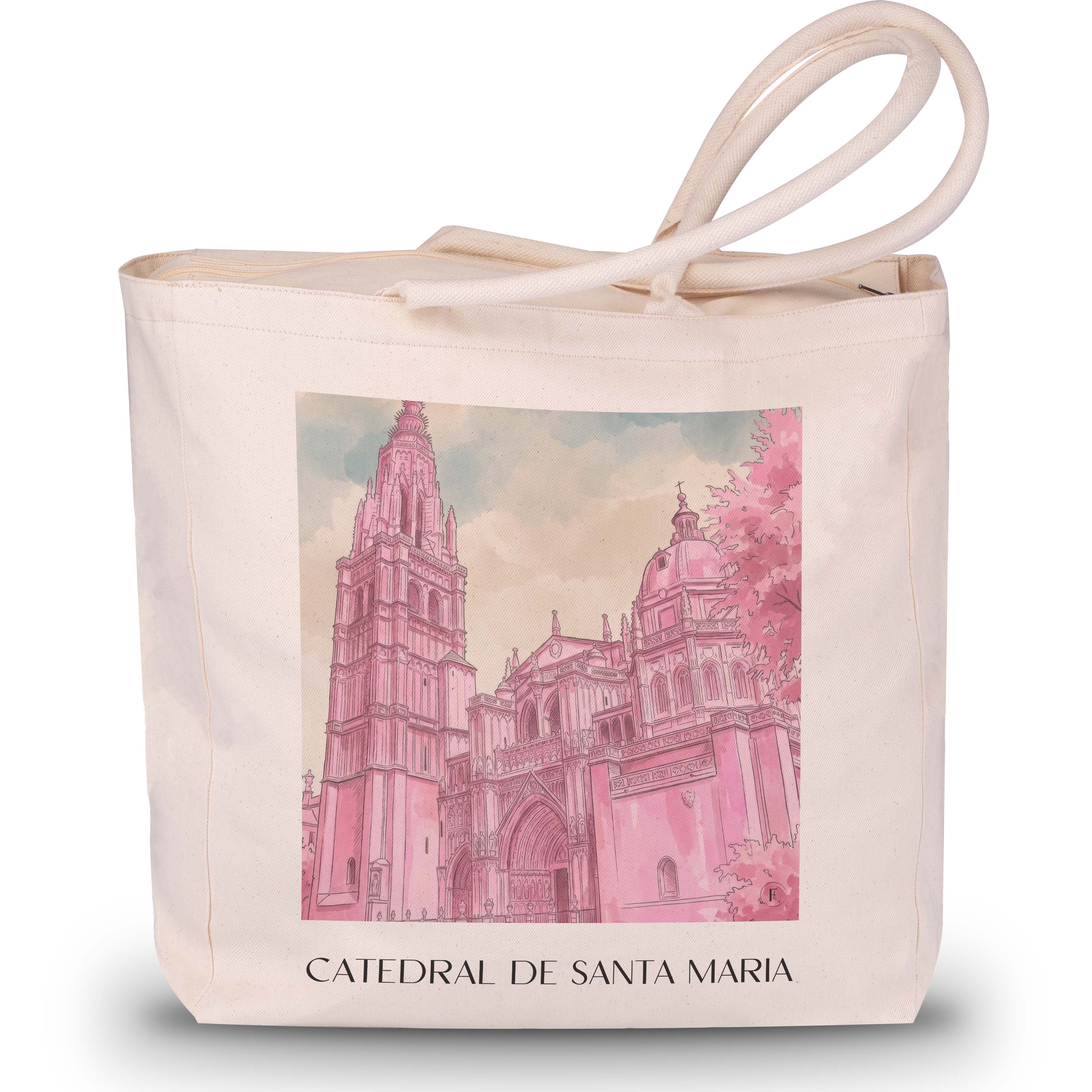 catedral-de-santa-maría-toledo-spanien-einkaufstasche-aquarell-pink-rosa