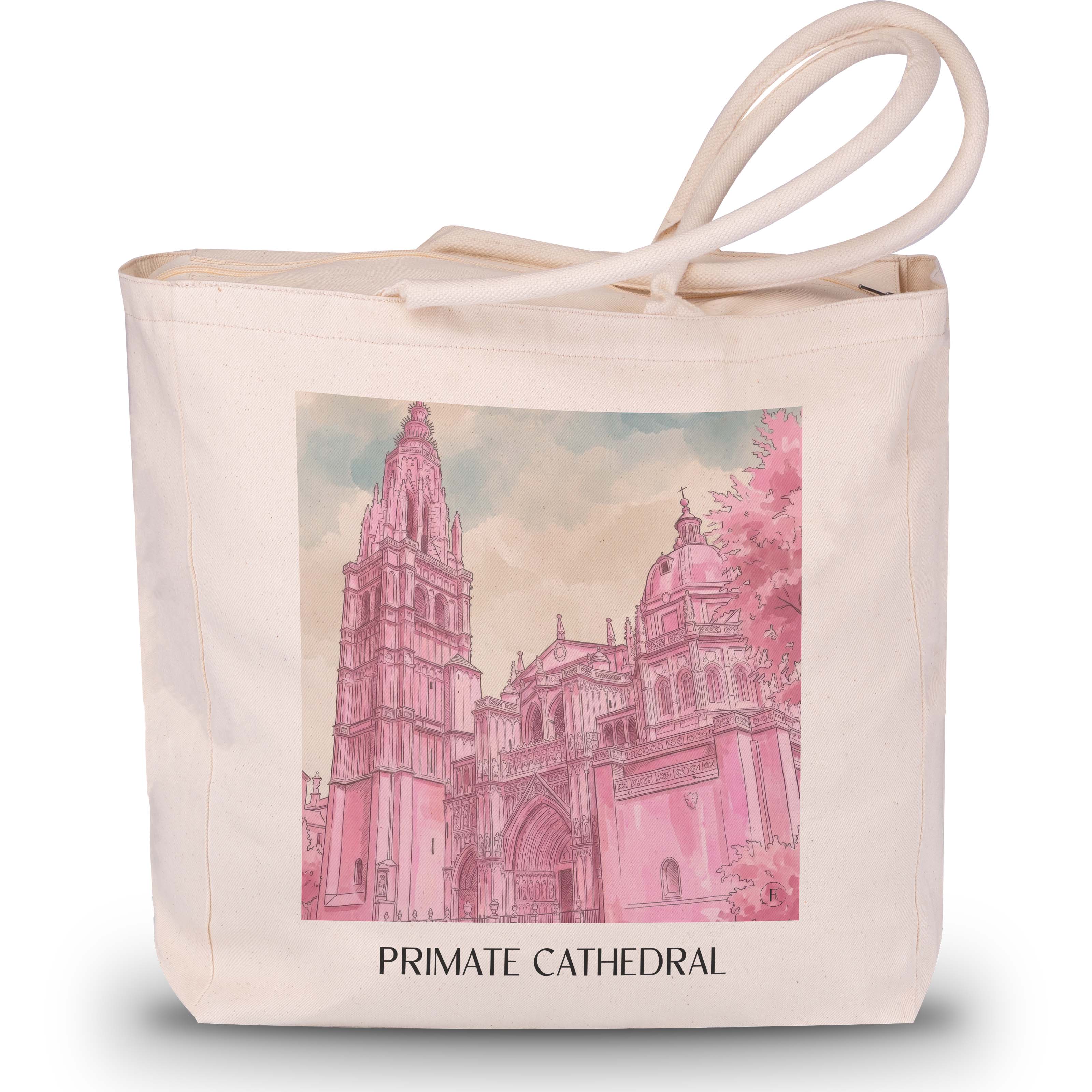Catedral de Santa María Shopping Tasche - Toledo - Spanien Tote Bag - Einkaufstasche im Aquarell Pink Stil - favplace