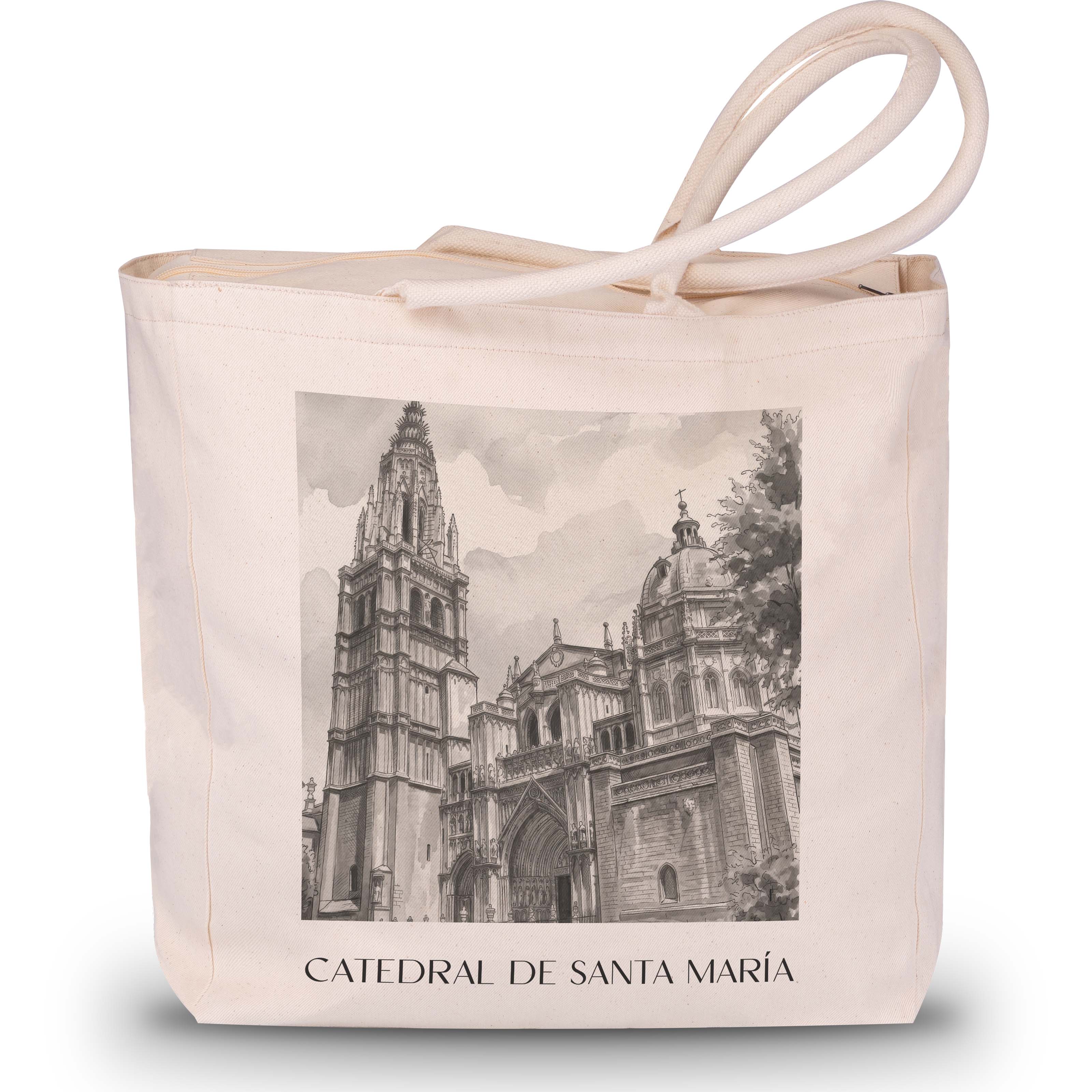 catedral-de-santa-maría-toledo-spanien-einkaufstasche-aquarell-schwarz-weiss