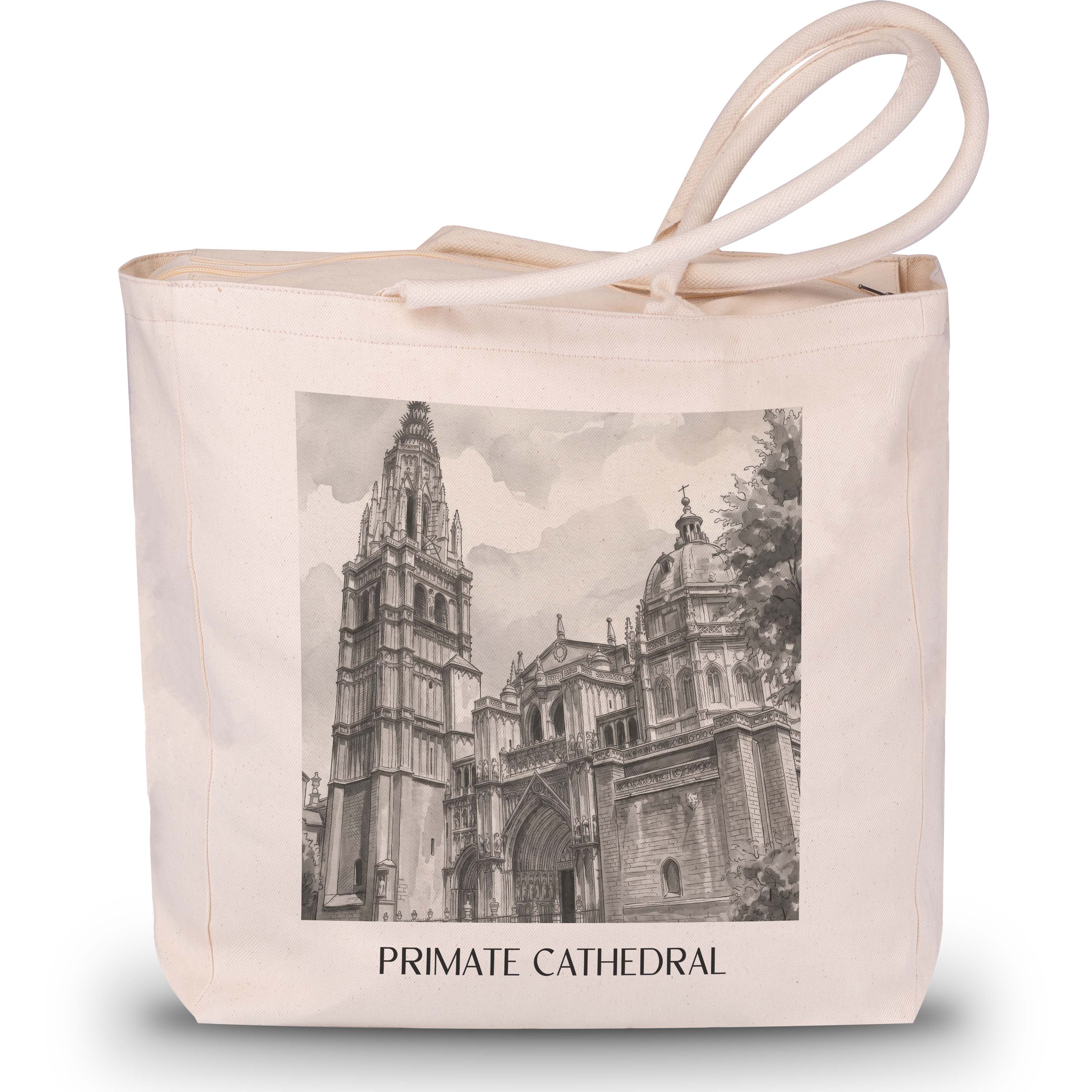 Catedral de Santa María Shopping Tasche - Toledo - Spanien Tote Bag - Einkaufstasche im Aquarell Schwarz-Weiß Stil - favplace