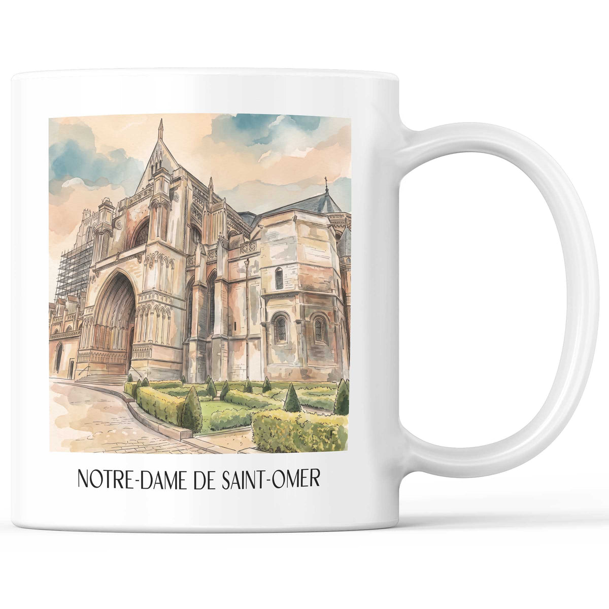 cathédrale-notre-dame-saint-omer-frankreich-kaffeebecher-aquarell