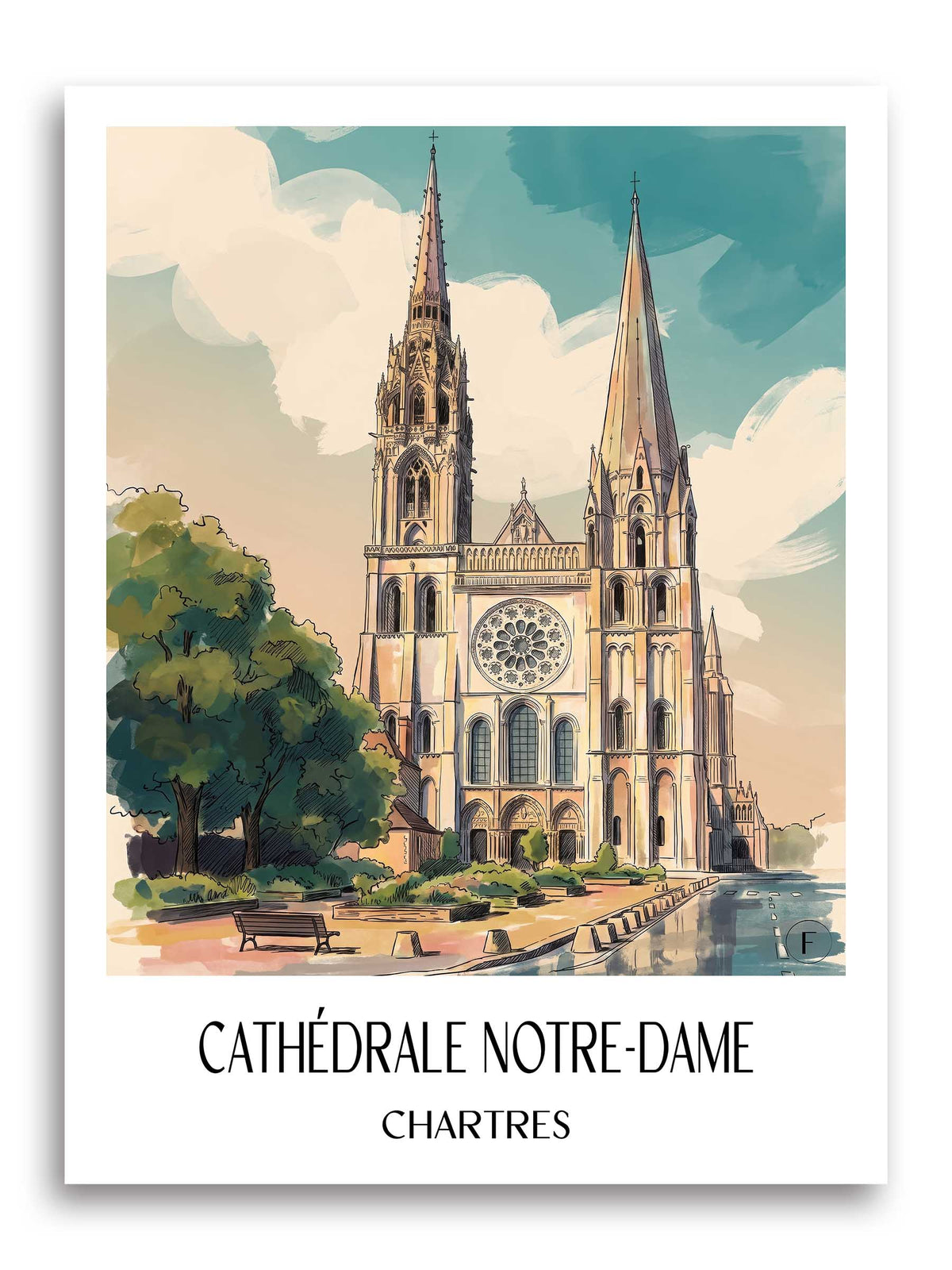 cathédrale-notre-dame-chartres-frankreich-poster-aquarell